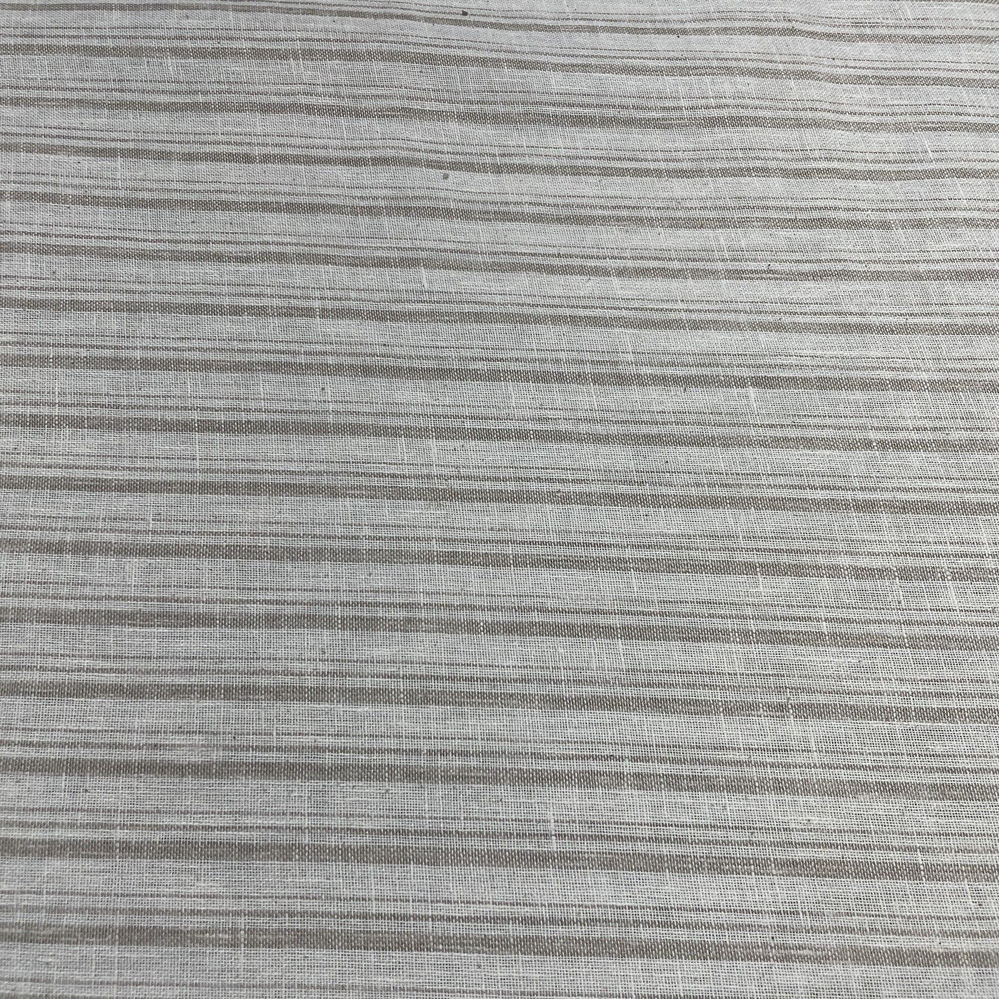 Khaki & Off White Stripes Print Cotton Linen Fabric 18446