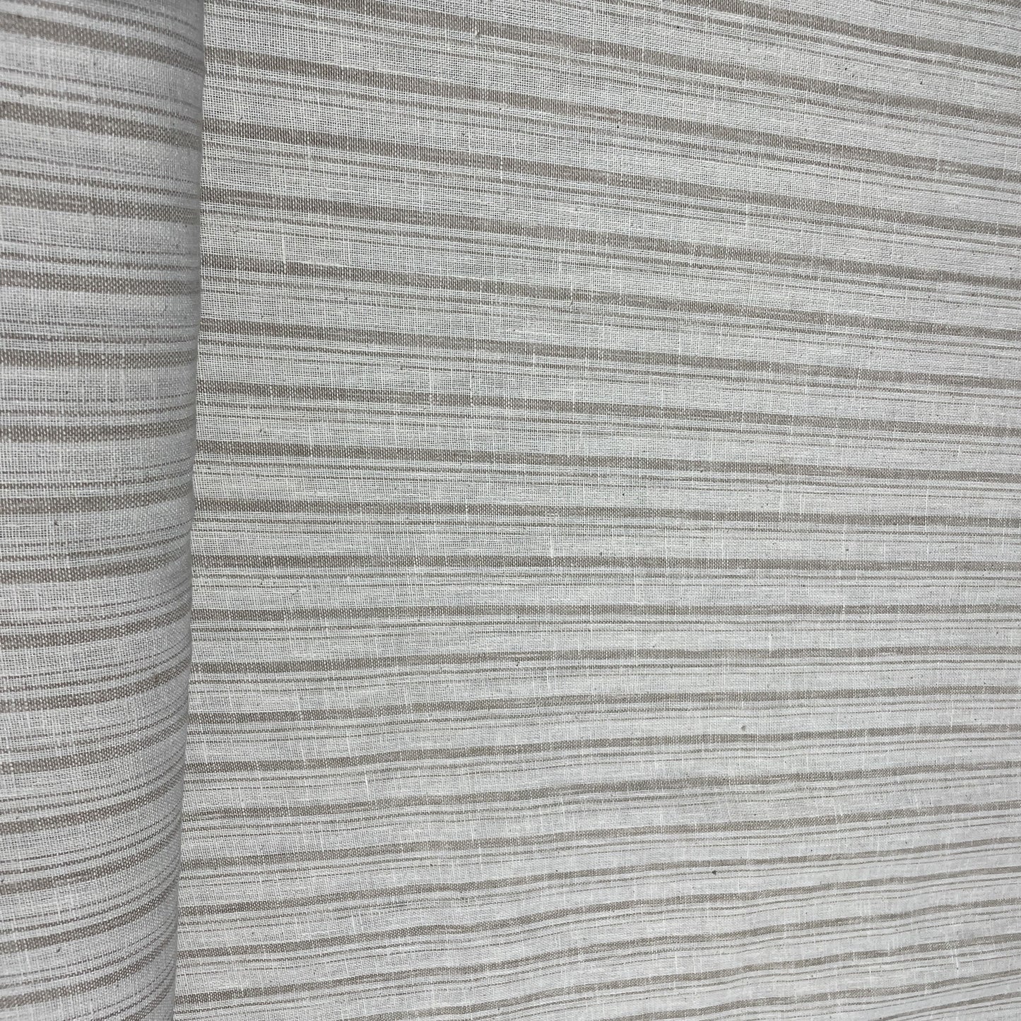 Khaki & Off White Stripes Print Cotton Linen Fabric 18446