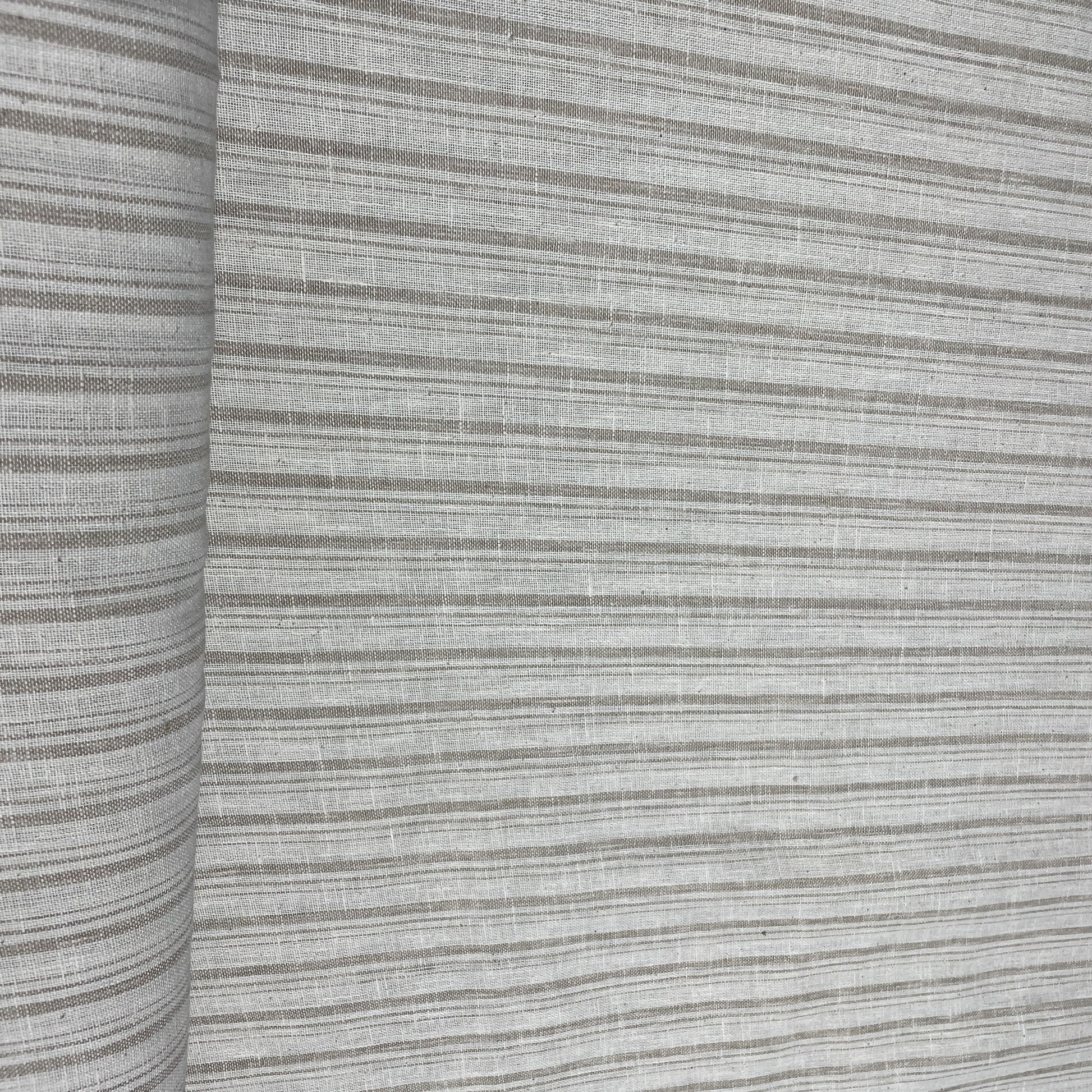 Khaki & Off White Stripes Print Cotton Linen Fabric 18446