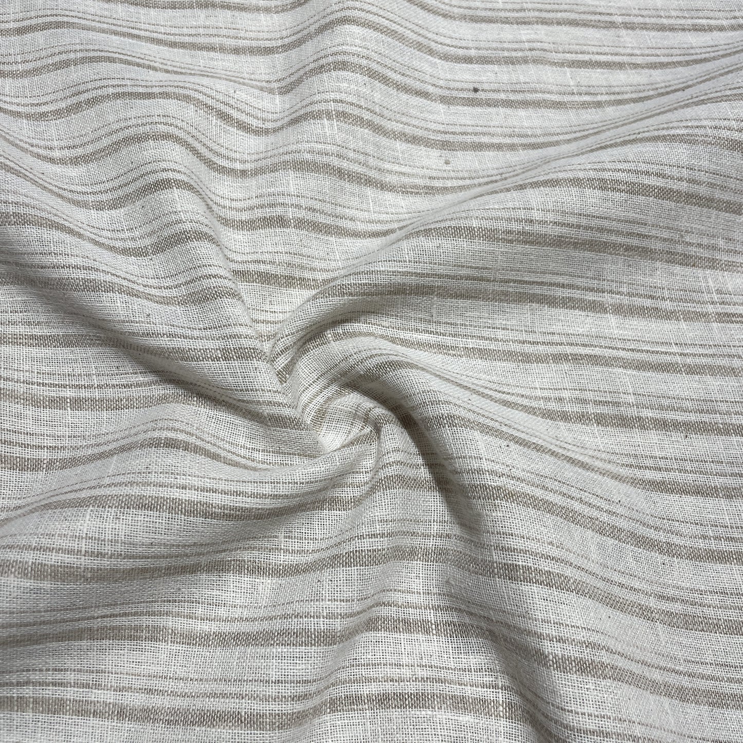Khaki & Off White Stripes Print Cotton Linen Fabric 18446