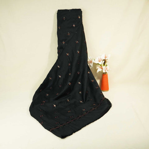 Black Sequins Thread Embroidery Russian Silk Fabric 5959 SB-18449