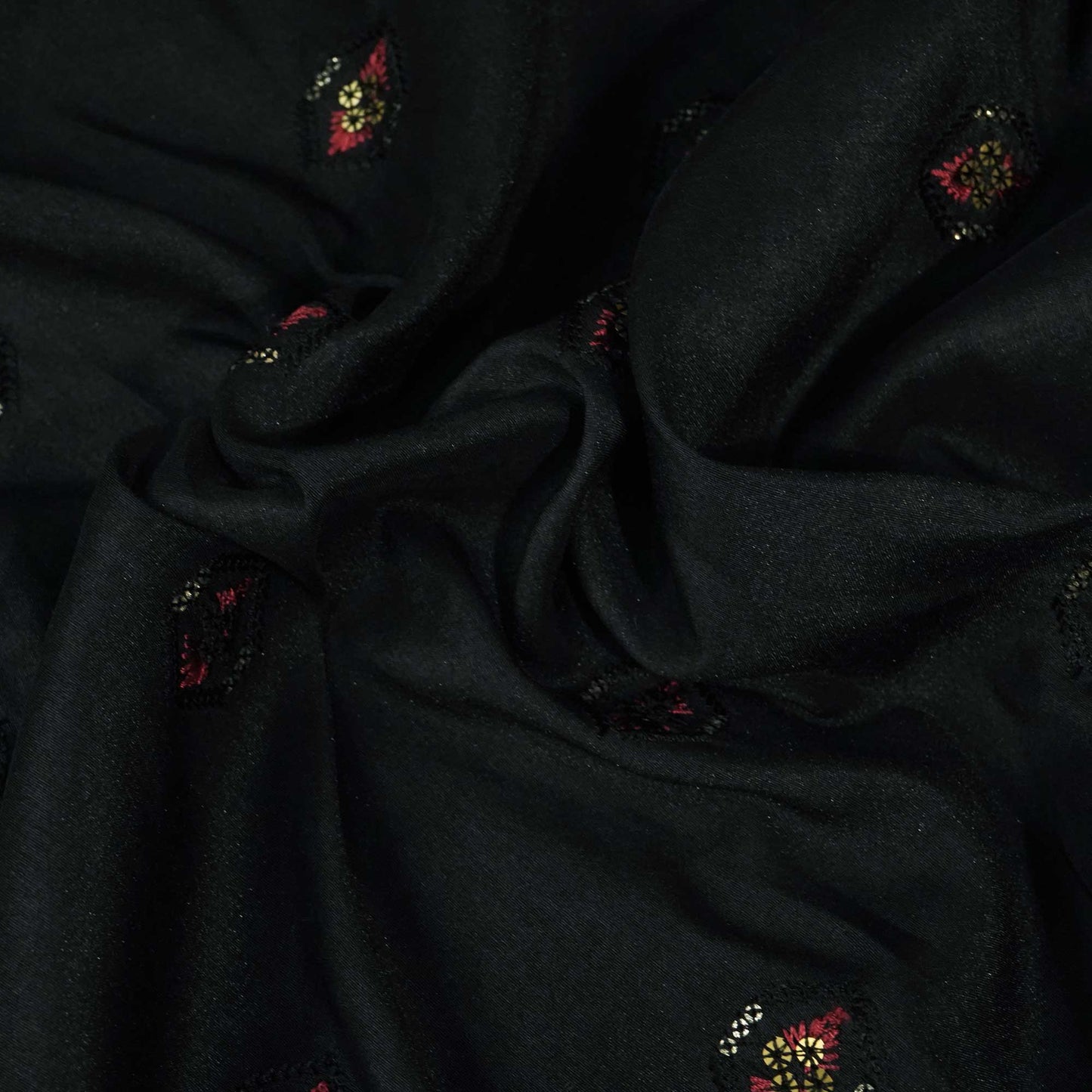 Black Sequins Thread Embroidery Russian Silk Fabric 5959 SB-18449