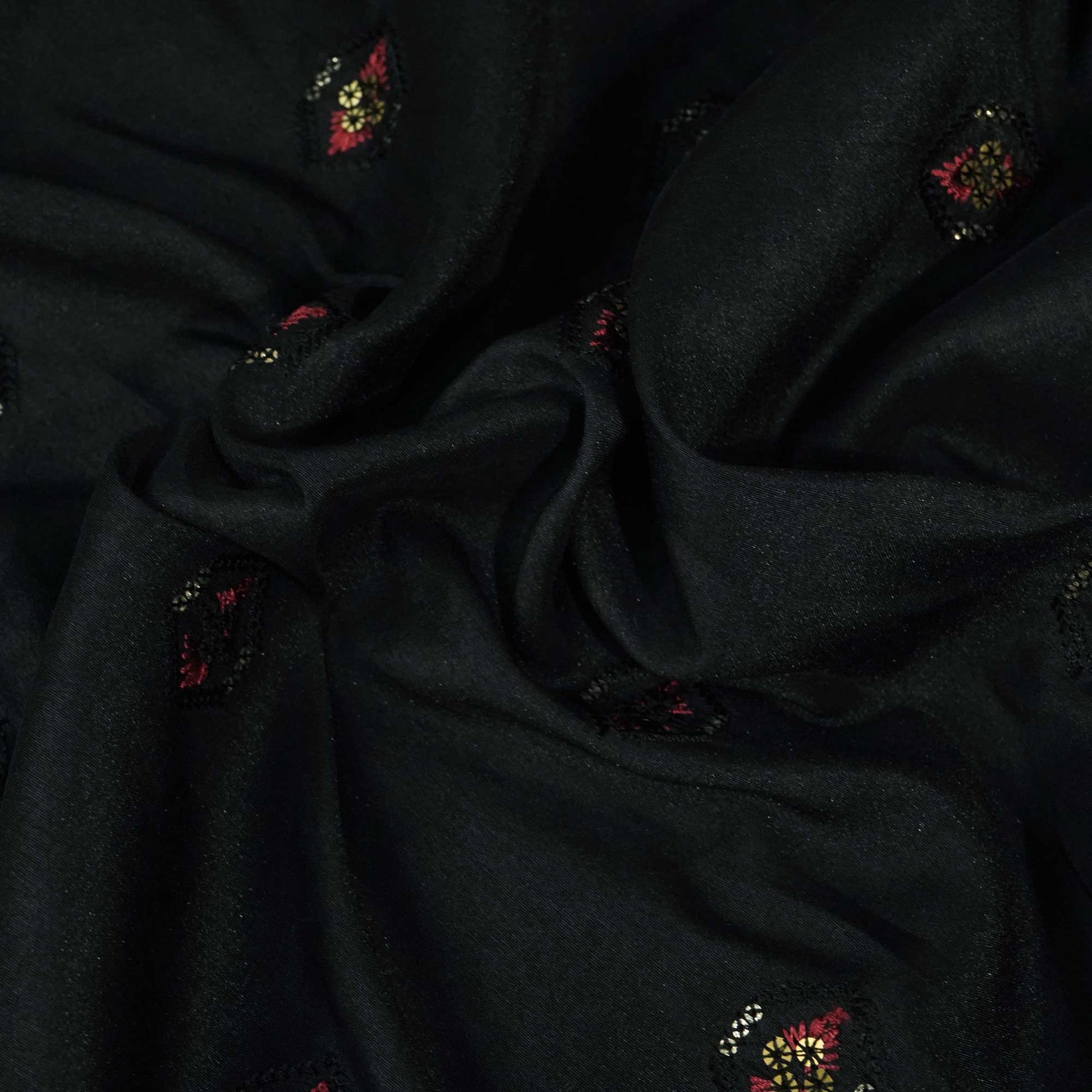 Black Sequins Thread Embroidery Russian Silk Fabric 5959 SB-18449