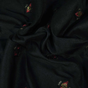 Black Sequins Thread Embroidery Russian Silk Fabric 5959 SB-18449
