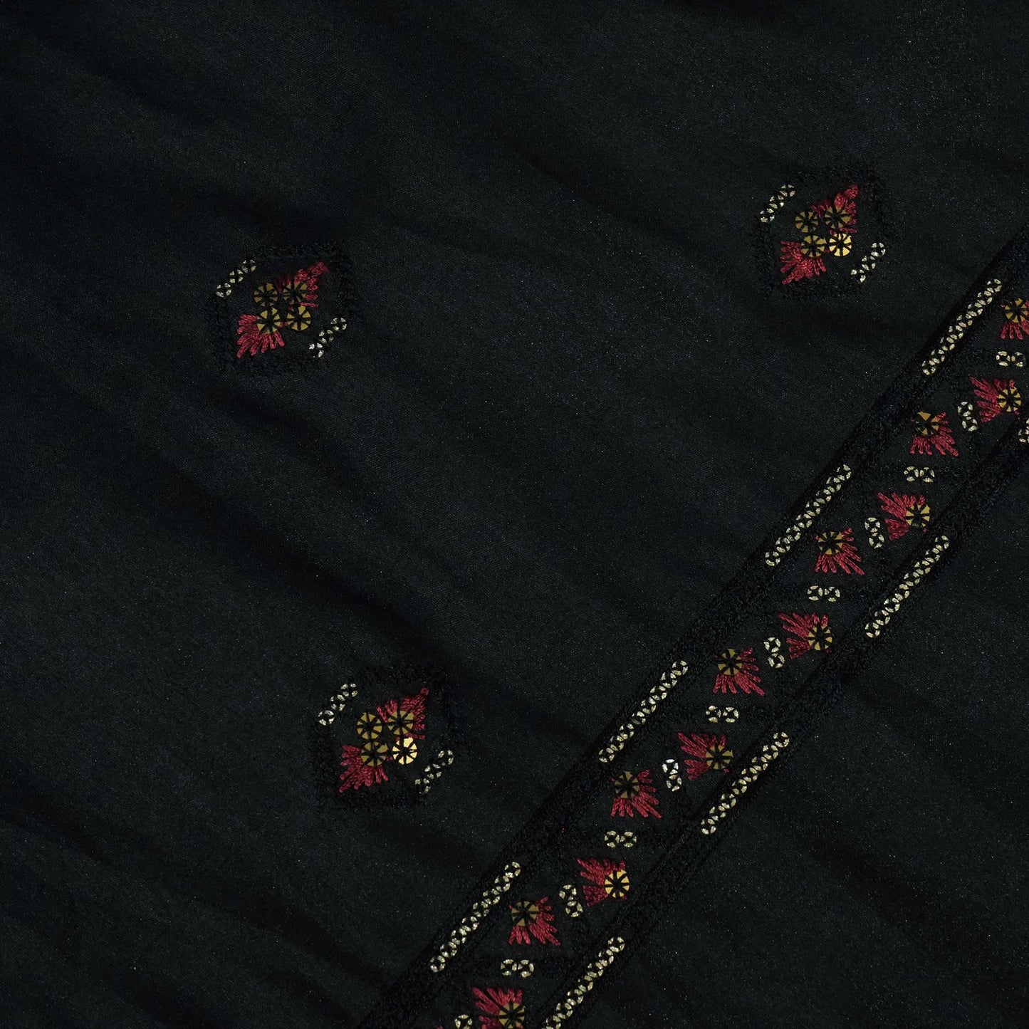 Black Sequins Thread Embroidery Russian Silk Fabric 5959 SB-18449