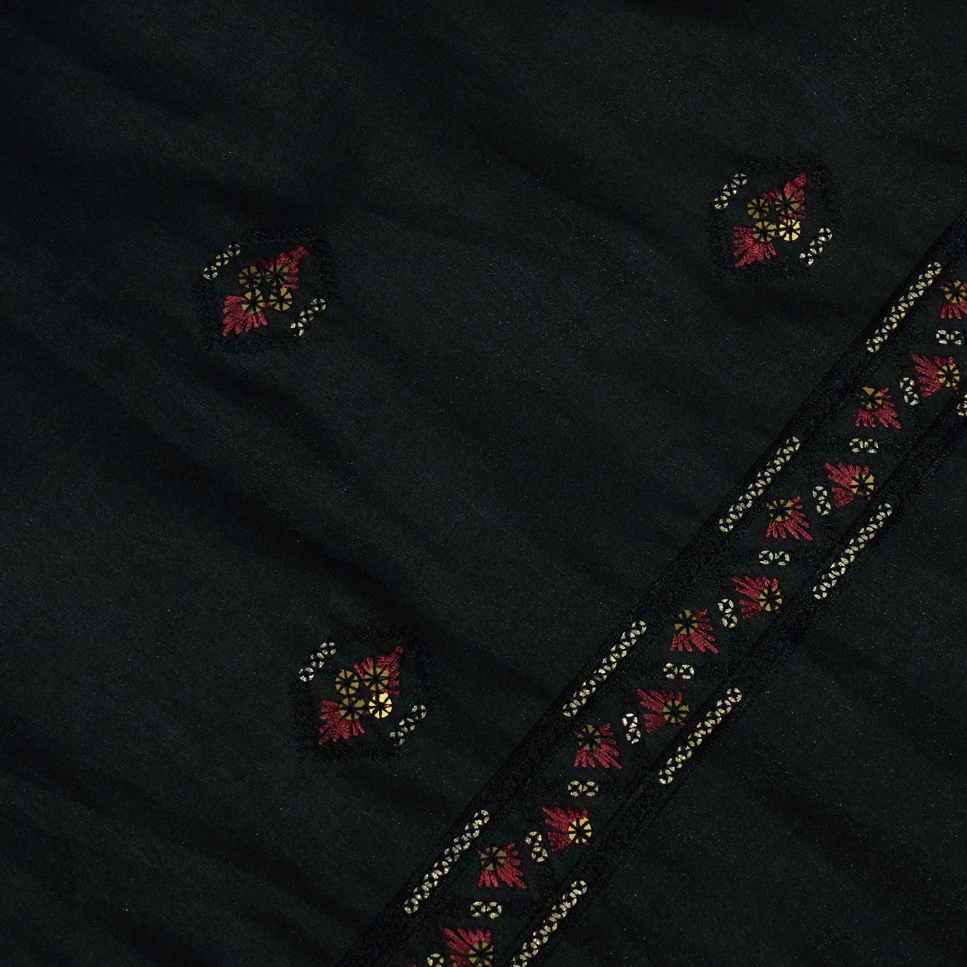 Black Sequins Thread Embroidery Russian Silk Fabric 5959 SB-18449