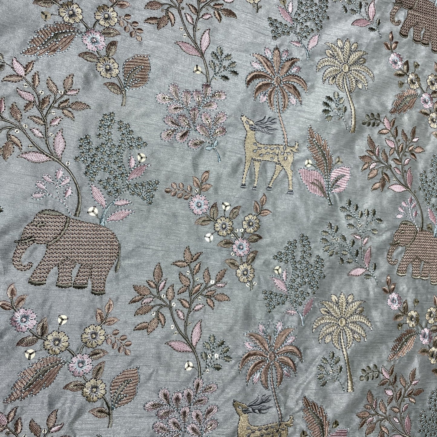 Grey Thread Embroidery Russian Silk Fabric 18450