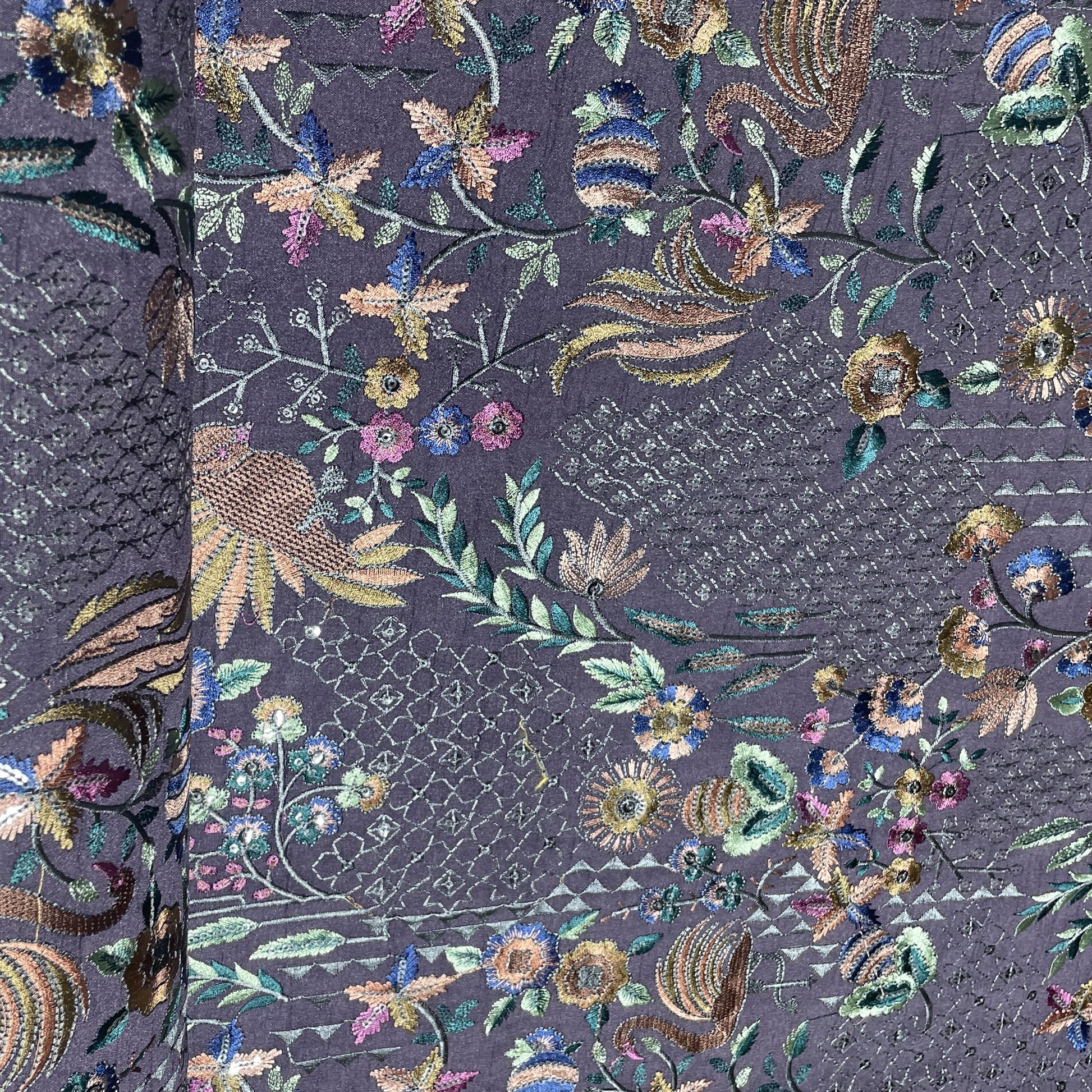 Purple Thread Embroidery Russian Silk Fabric 18451