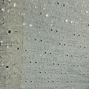 White Dyeable Mirror Embroidery Georgette Fabric 18526