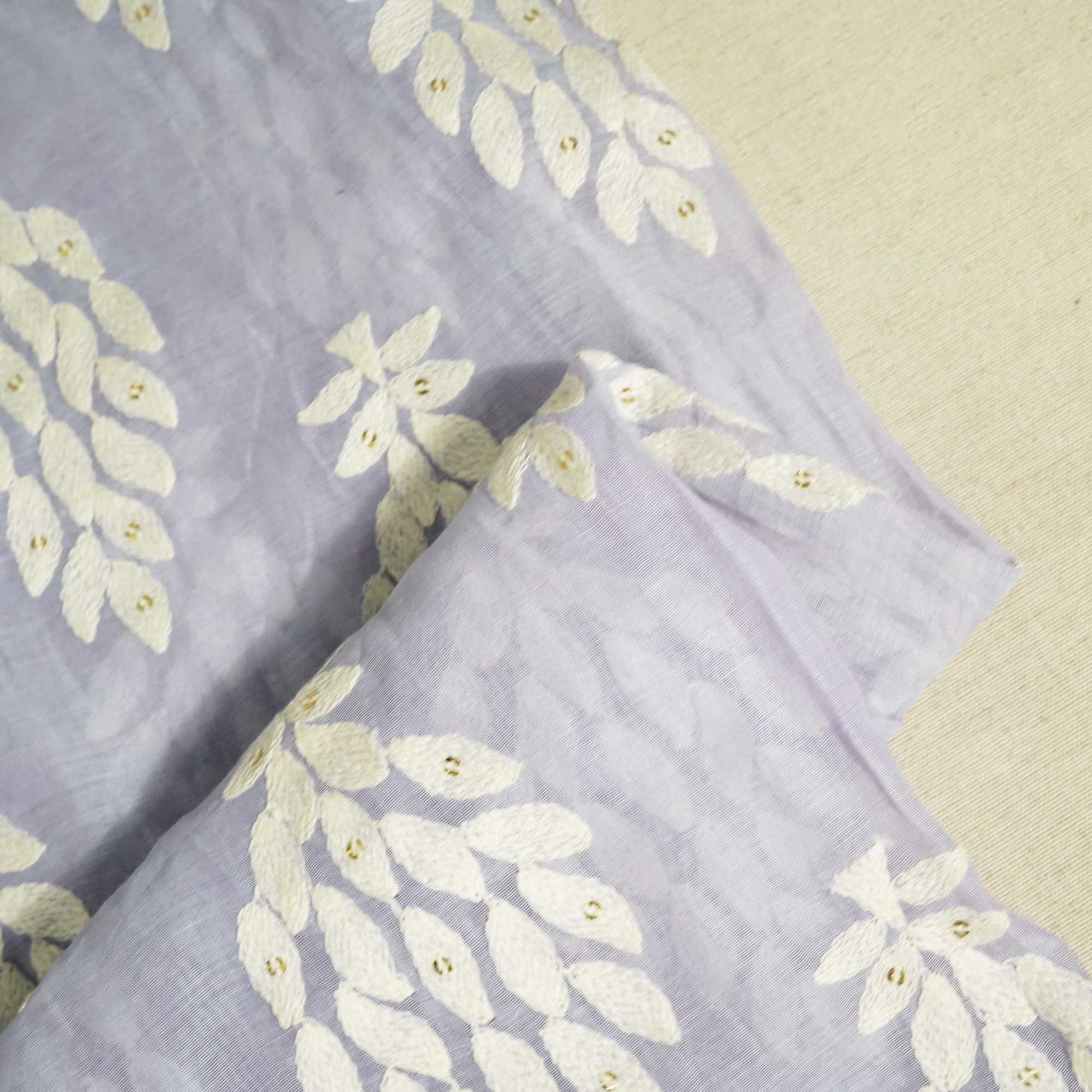 Purple Thread Embroidery Malai Chanderi Silk Fabric 0406-SN-18574