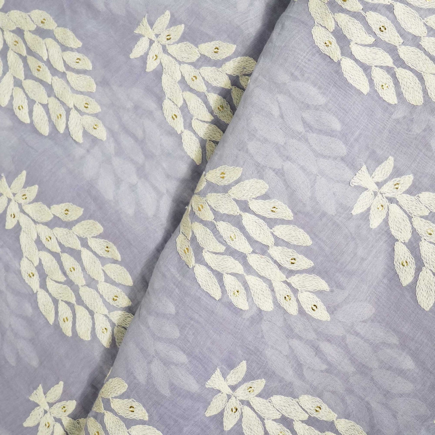 Purple Thread Embroidery Malai Chanderi Silk Fabric 0406-SN-18574
