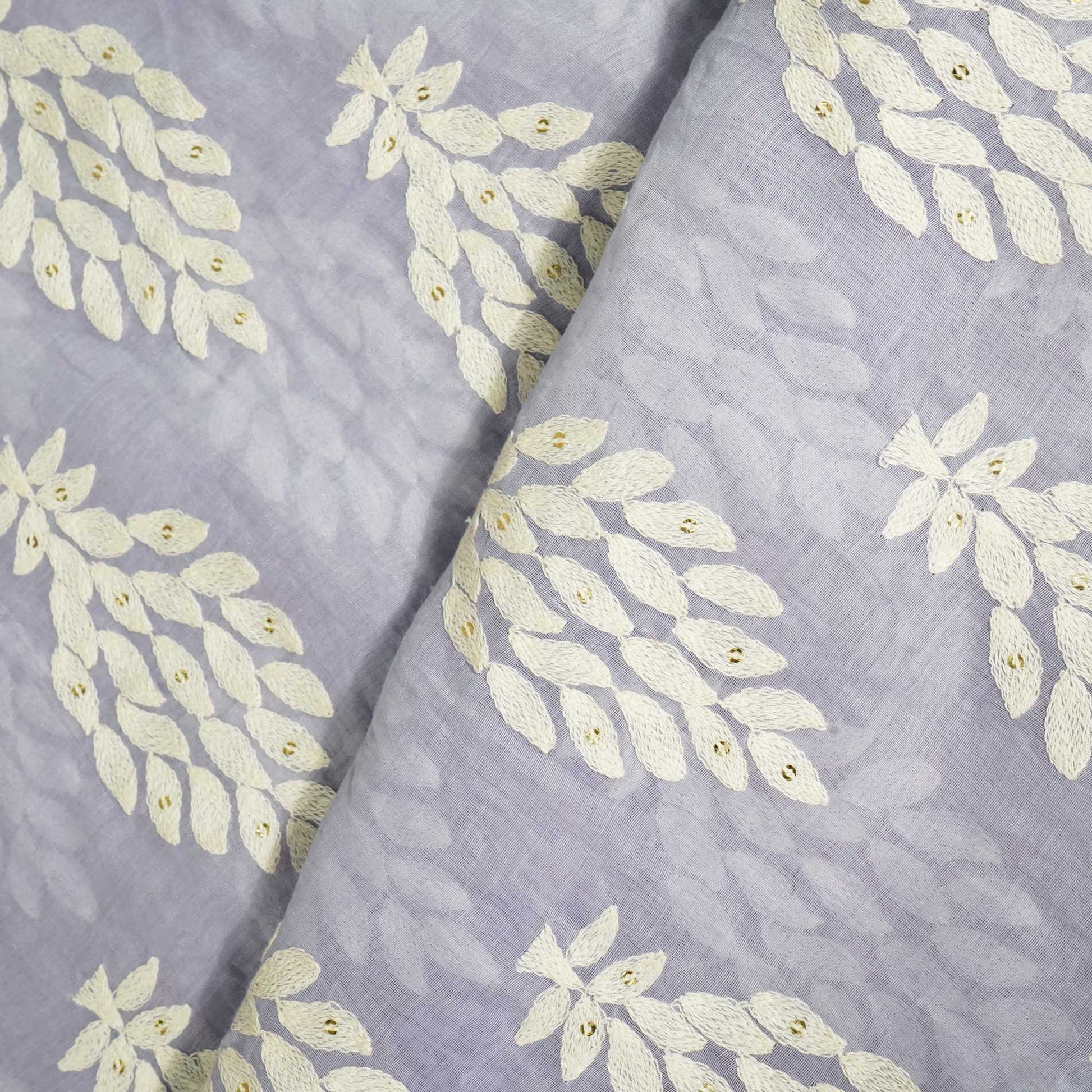 Purple Thread Embroidery Malai Chanderi Silk Fabric 0406-SN-18574