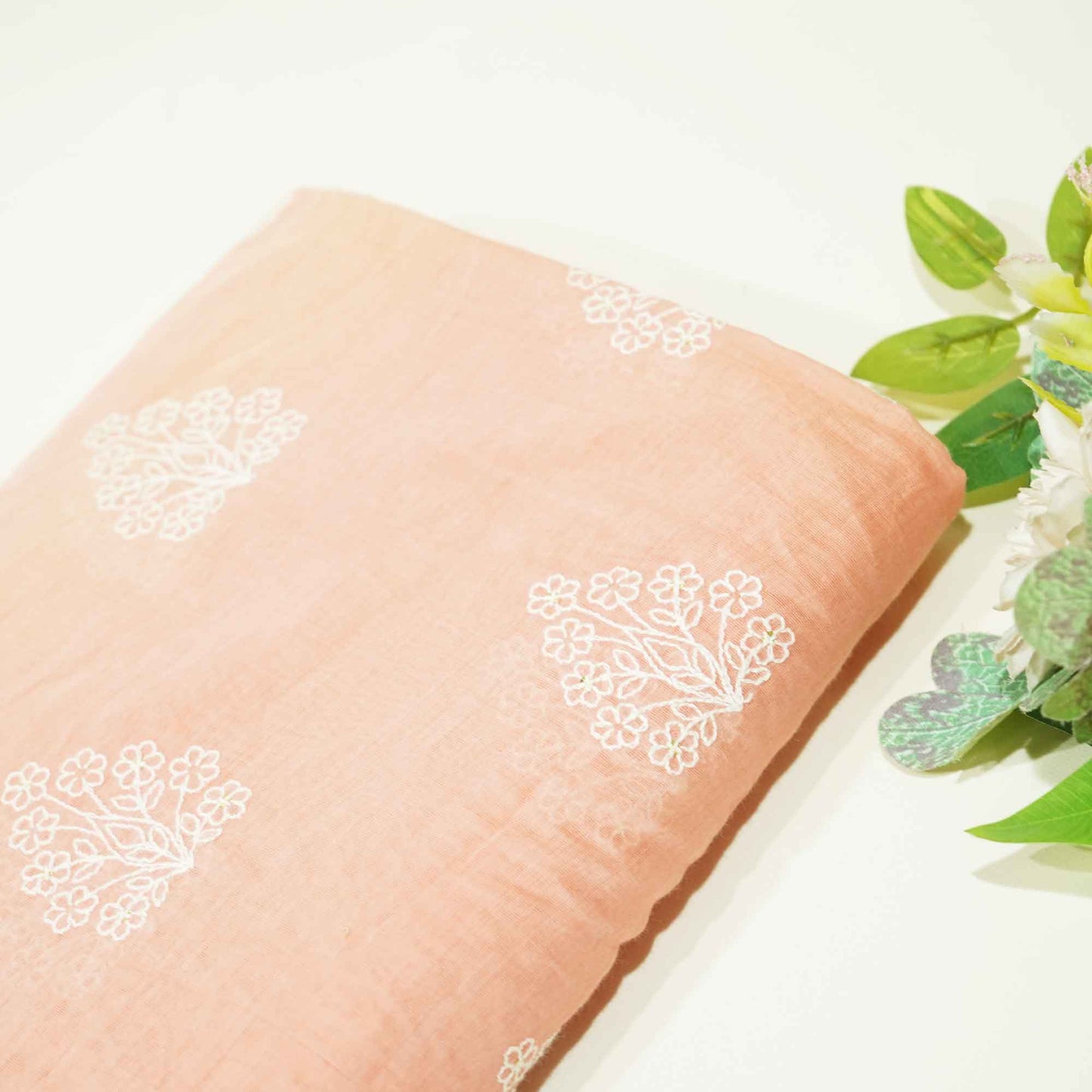 Orange Thread Embroidery Malai Chanderi Silk Fabric 0406-SN-18580