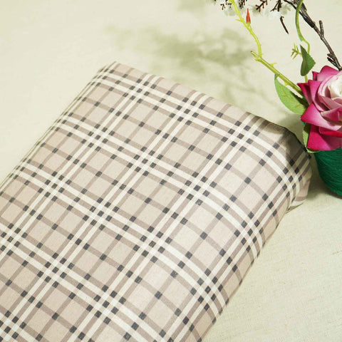 Light Brown Check Print Cotton Linen Fabric 09931 RS-18695