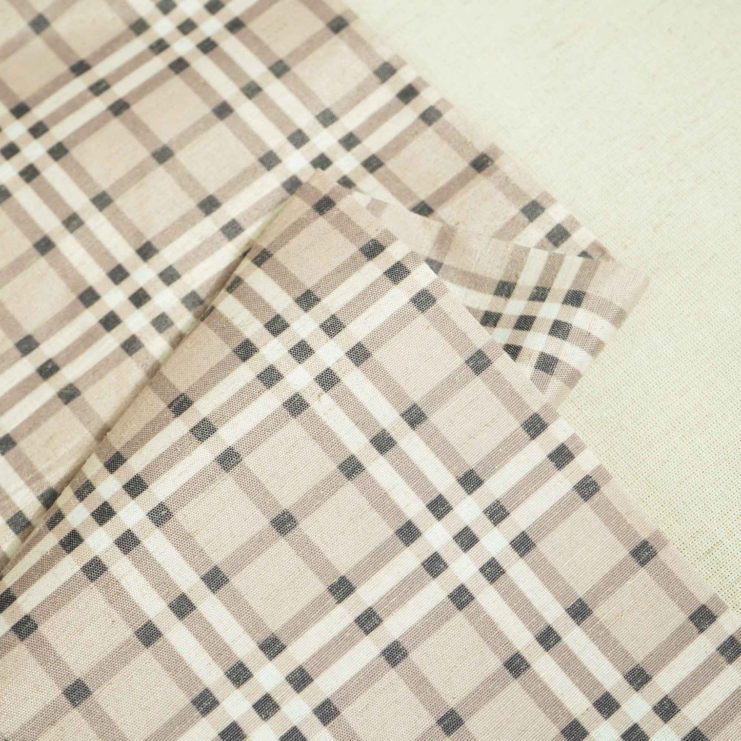 Light Brown Check Print Cotton Linen Fabric 09931 RS-18695