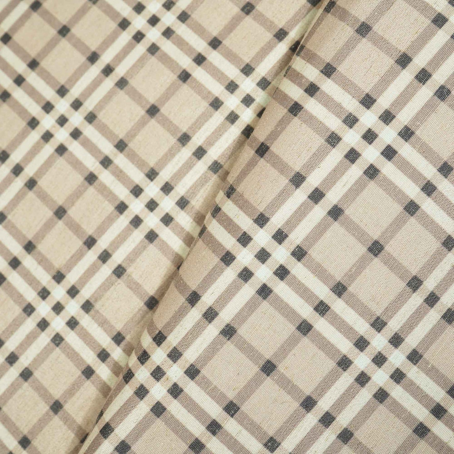 Light Brown Check Print Cotton Linen Fabric 09931 RS-18695