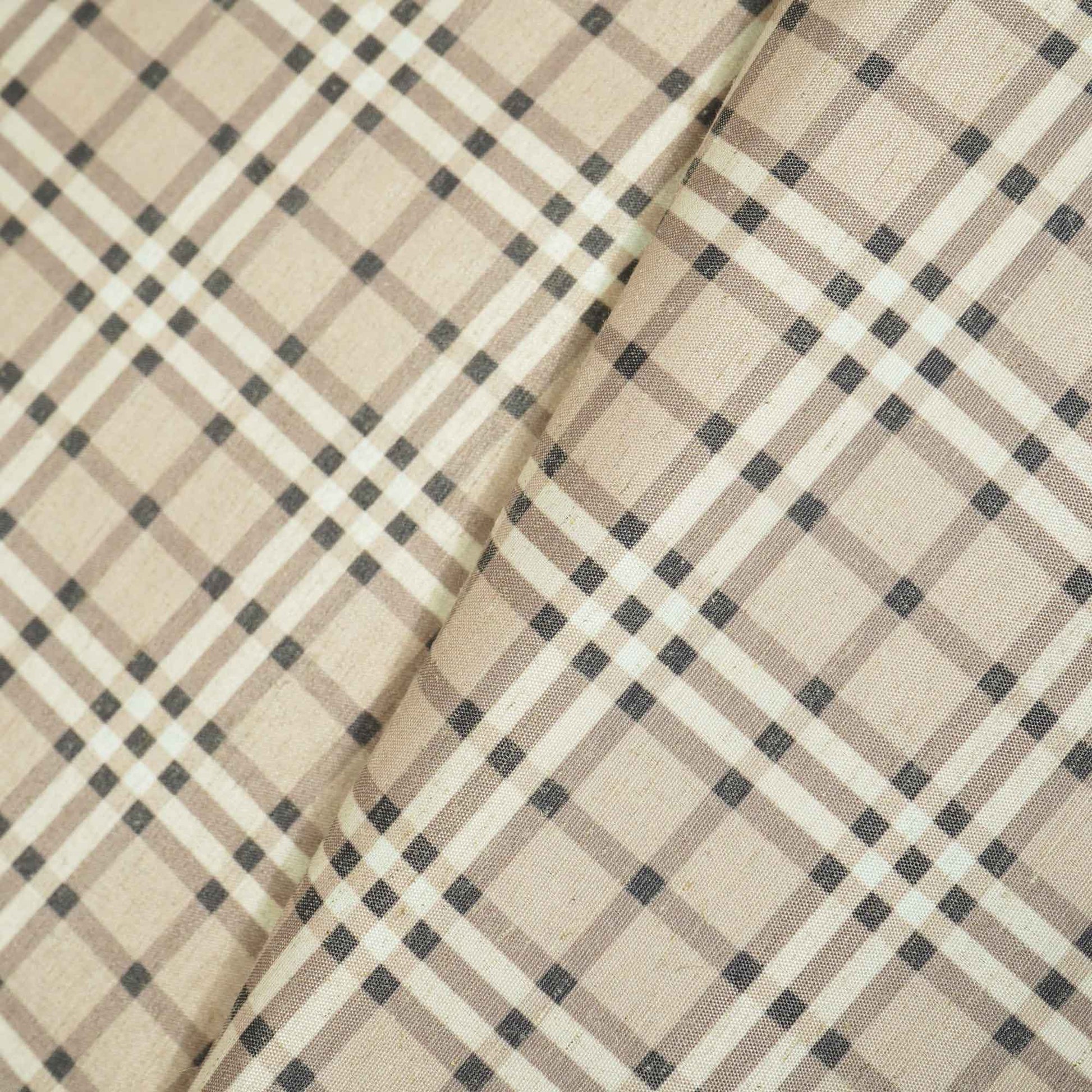 Light Brown Check Print Cotton Linen Fabric 09931 RS-18695