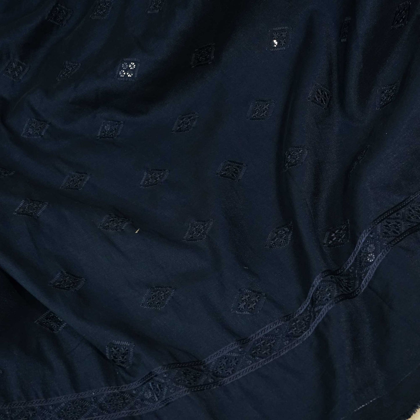 Blue Thread Sequins Embroidery Russian Silk Fabric 6469 SB-18704