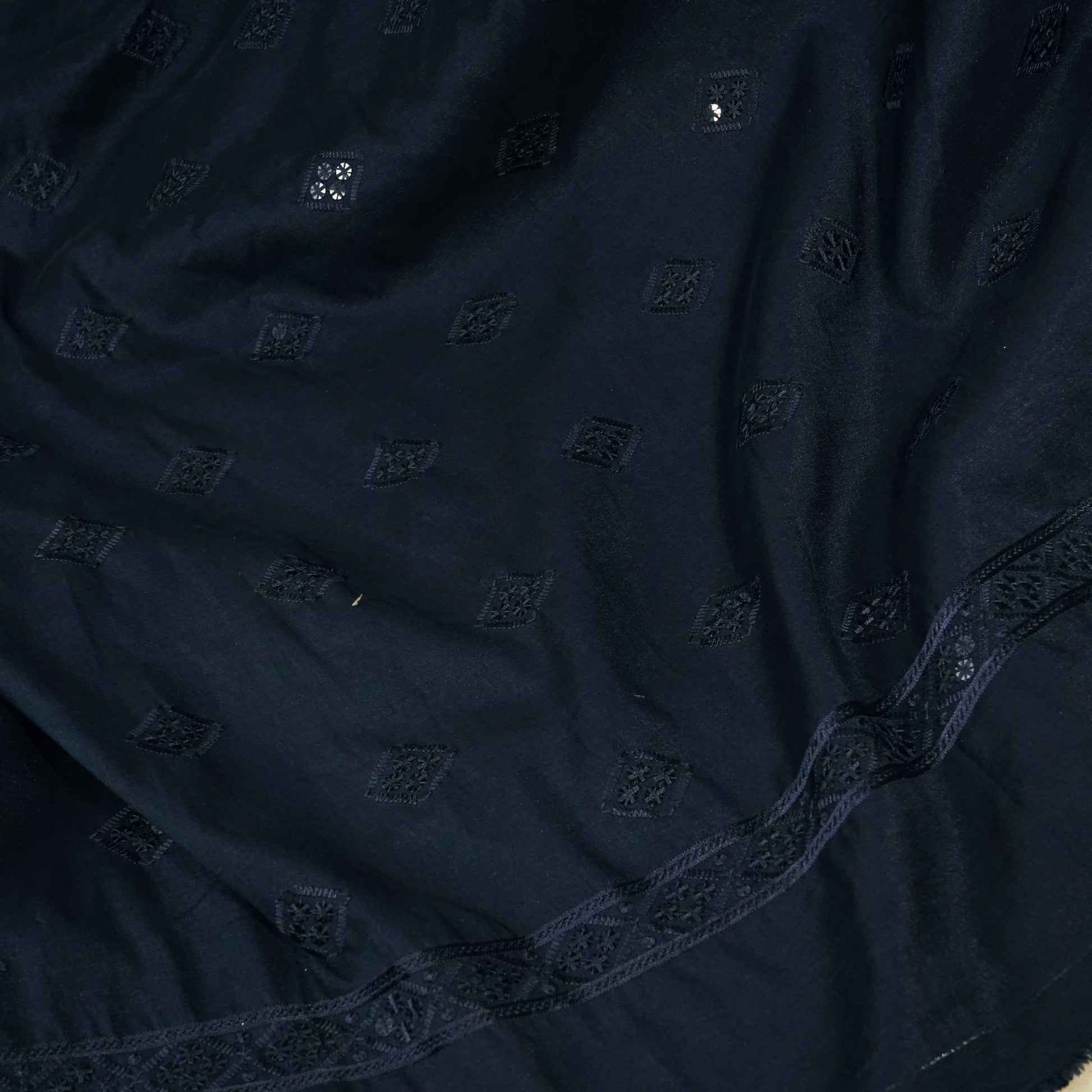 Blue Thread Sequins Embroidery Russian Silk Fabric 6469 SB-18704