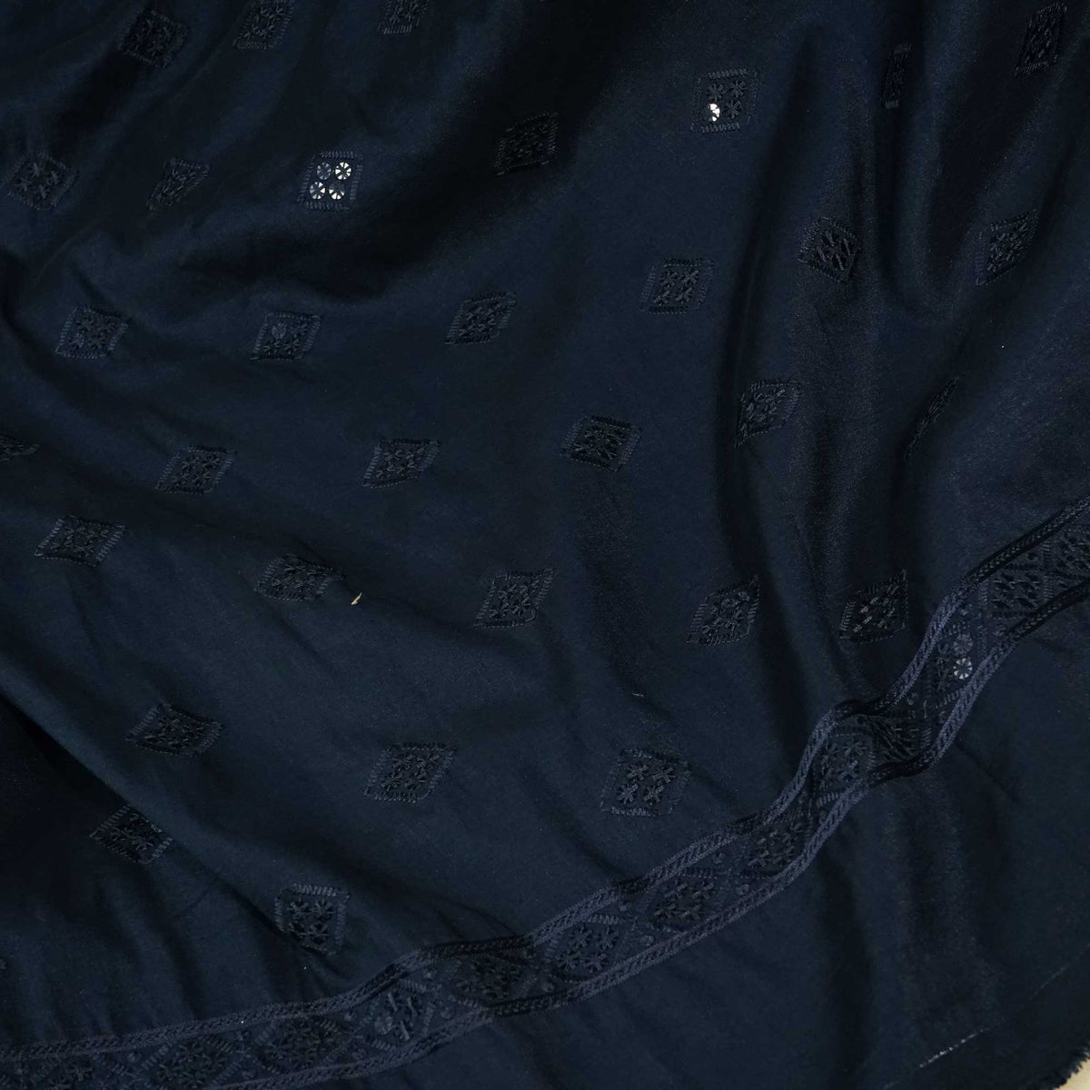 Blue Thread Sequins Embroidery Russian Silk Fabric 6469 SB-18704