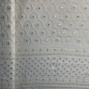 Off White Dyeable Sequins Embroidery Georgette Fabric 18785