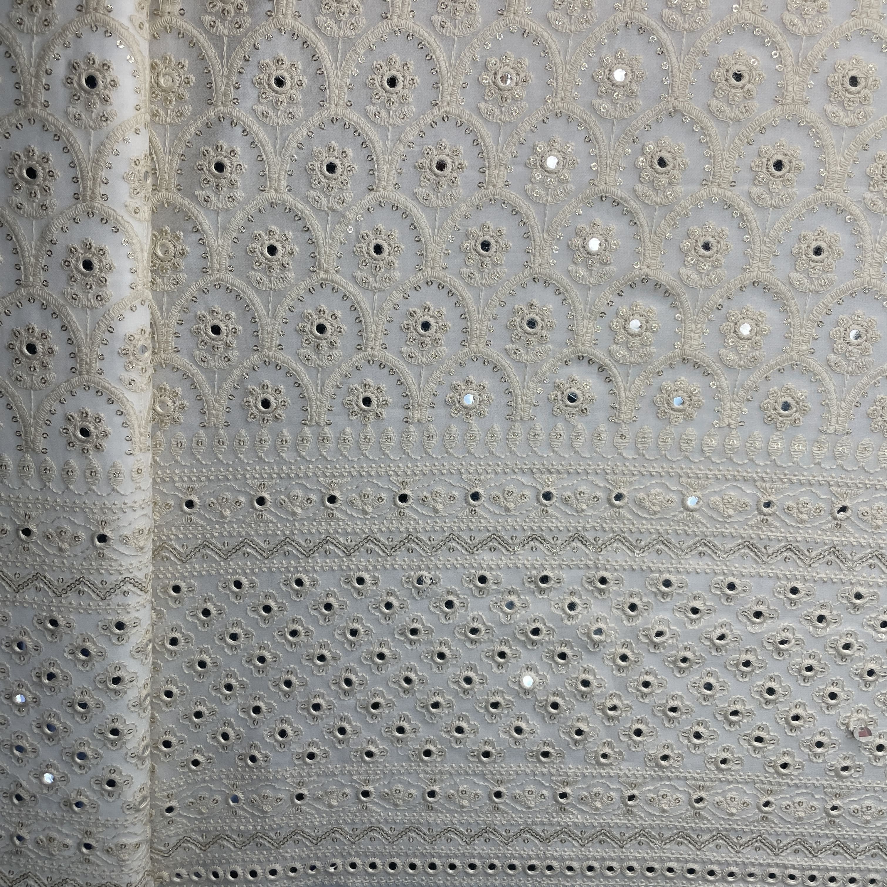 Off White Dyeable Sequins Embroidery Georgette Fabric 18785