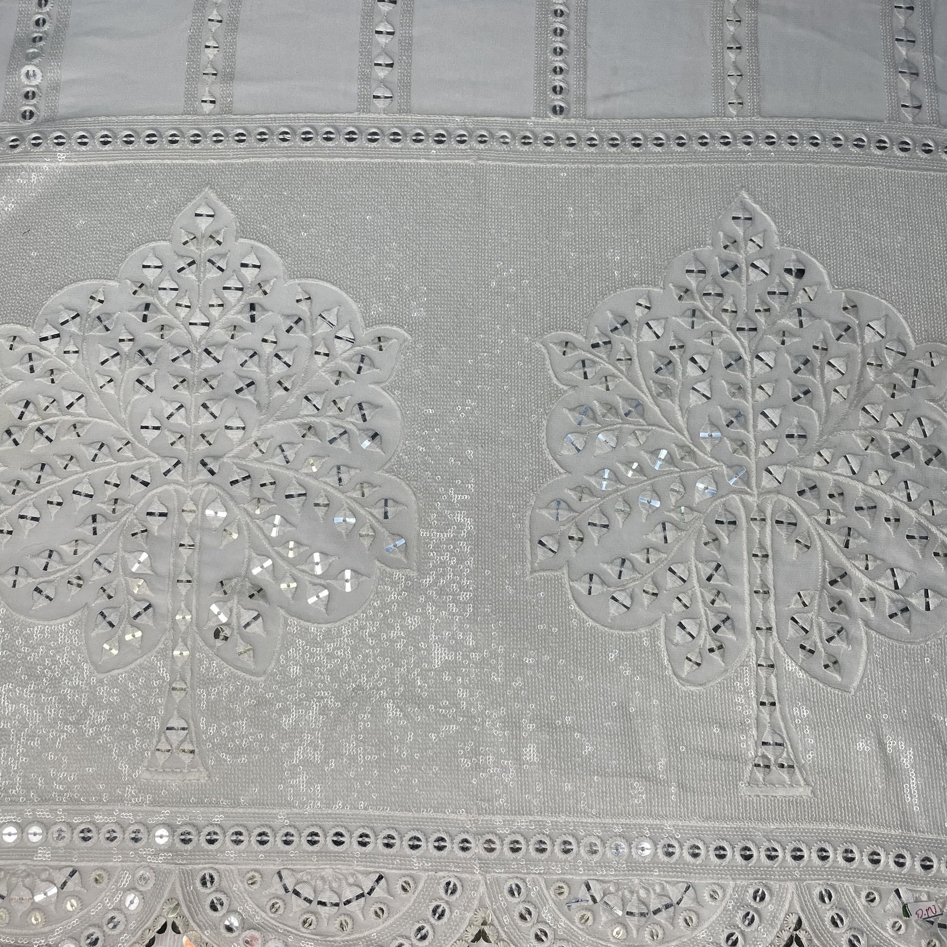 White Dyeable Sequins Embroidery Georgette Fabric 18786