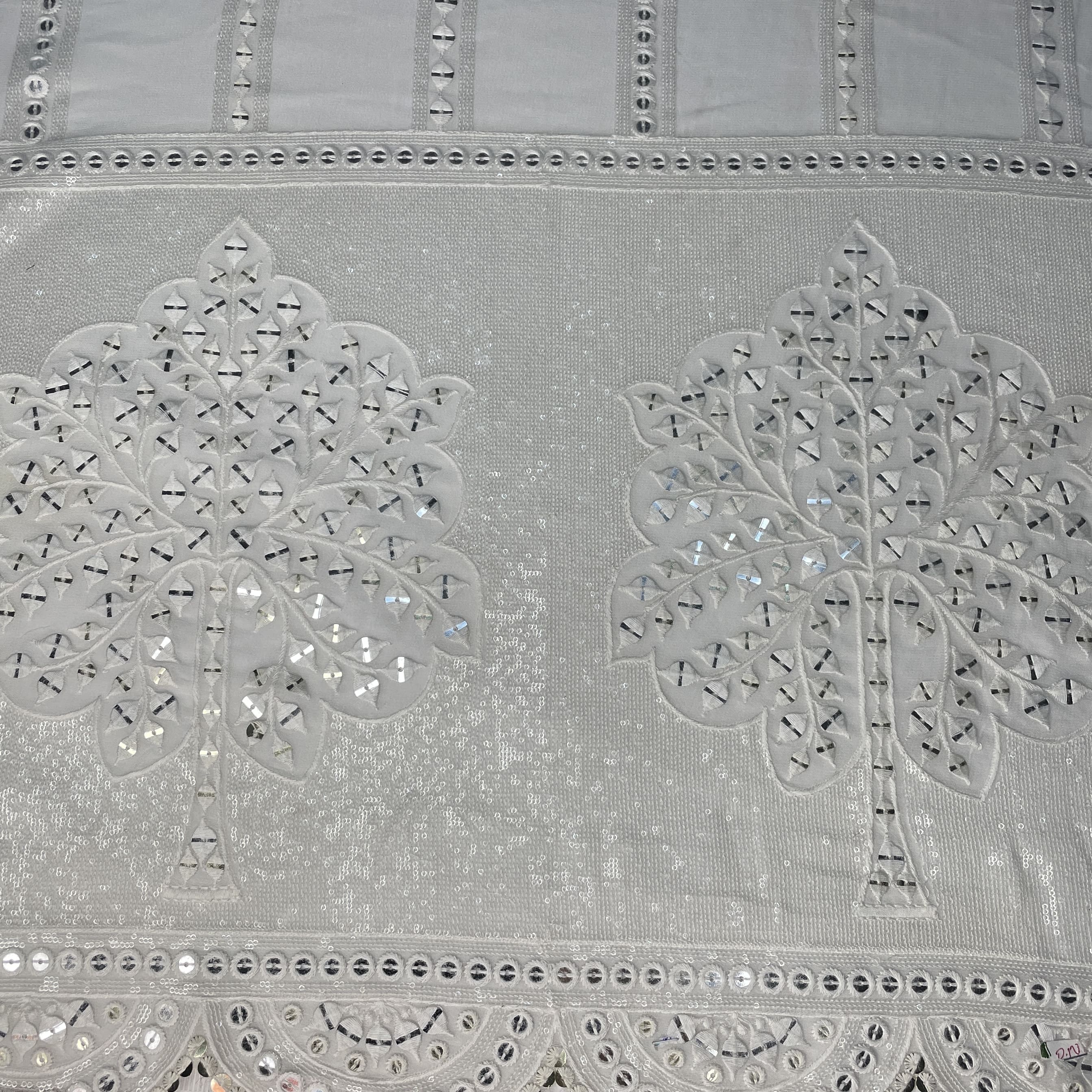 White Dyeable Sequins Embroidery Georgette Fabric 18786