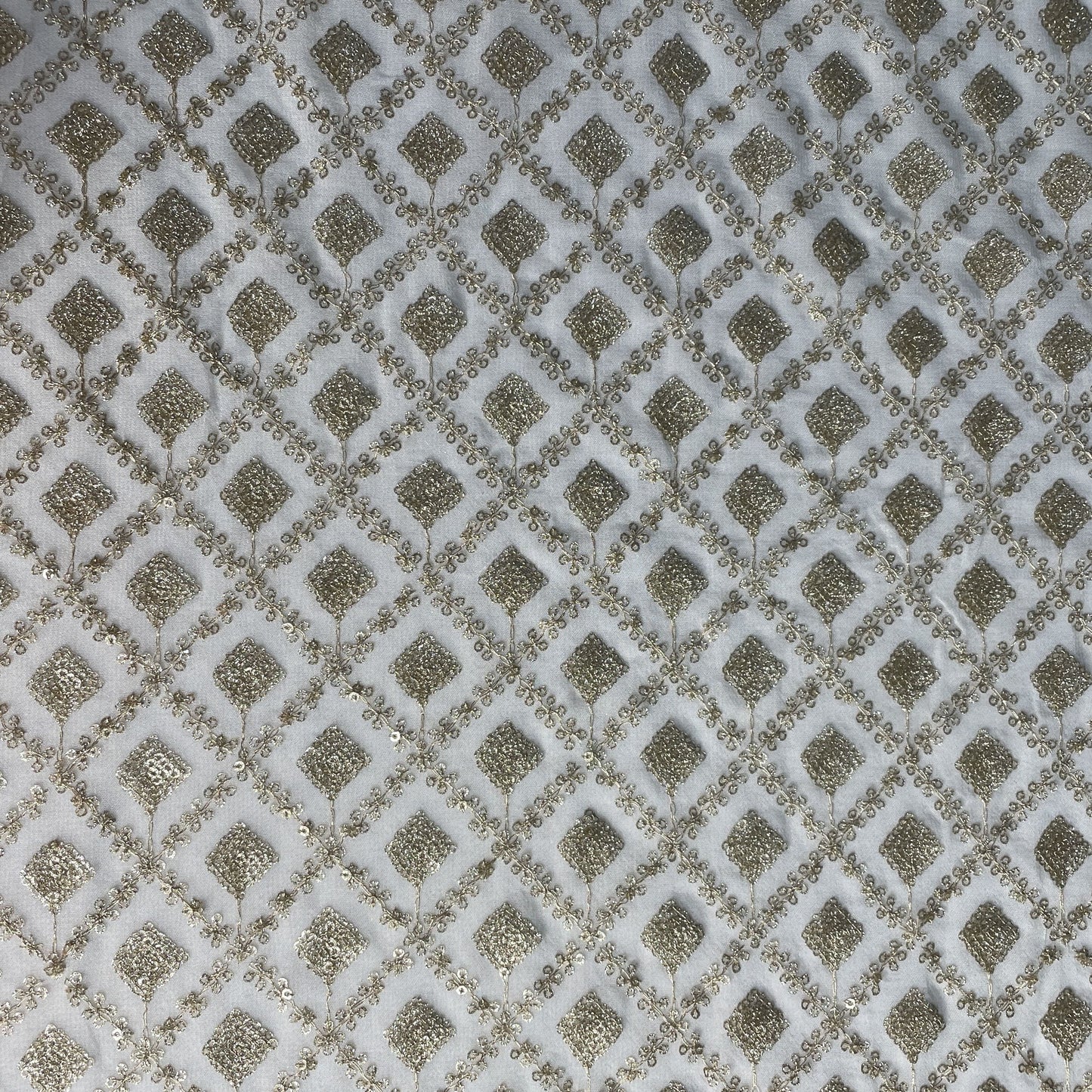 White Dyeable Gold Sequiens Embroidery Georgette Fabric 18788