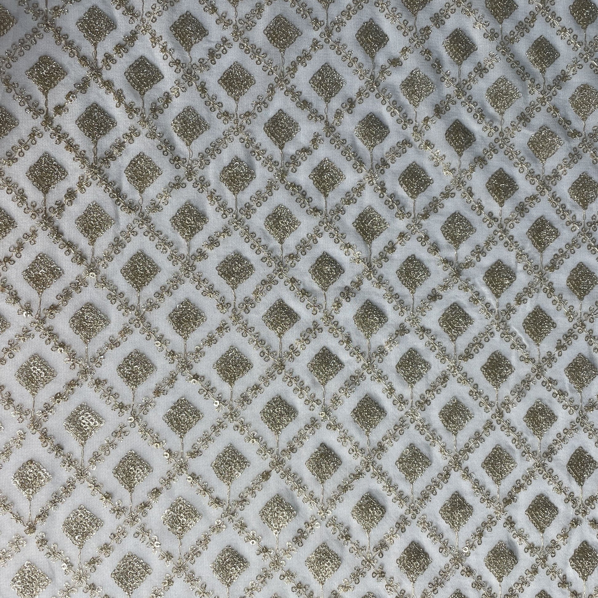 White Dyeable Gold Sequiens Embroidery Georgette Fabric 18788