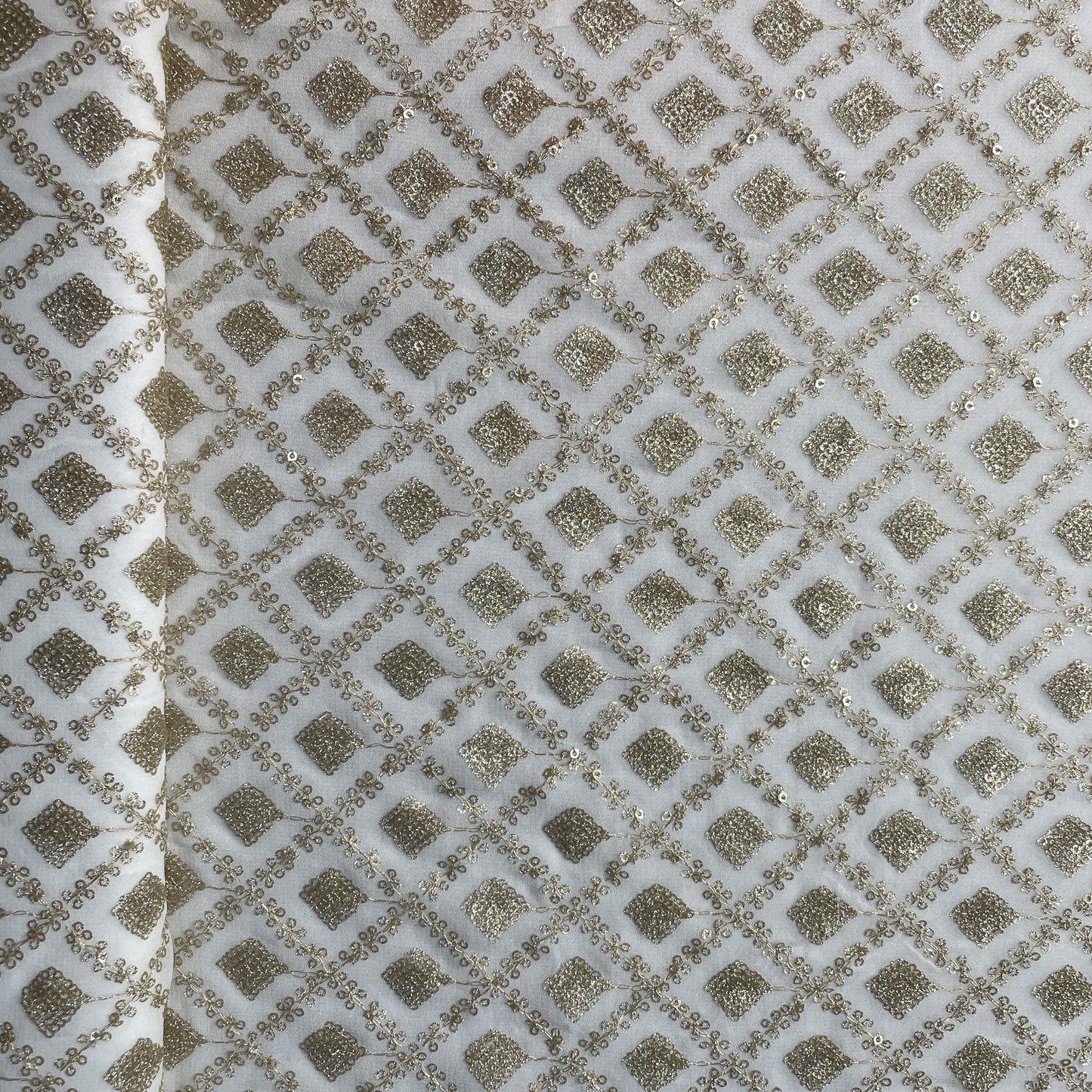 White Dyeable Gold Sequiens Embroidery Georgette Fabric 18788