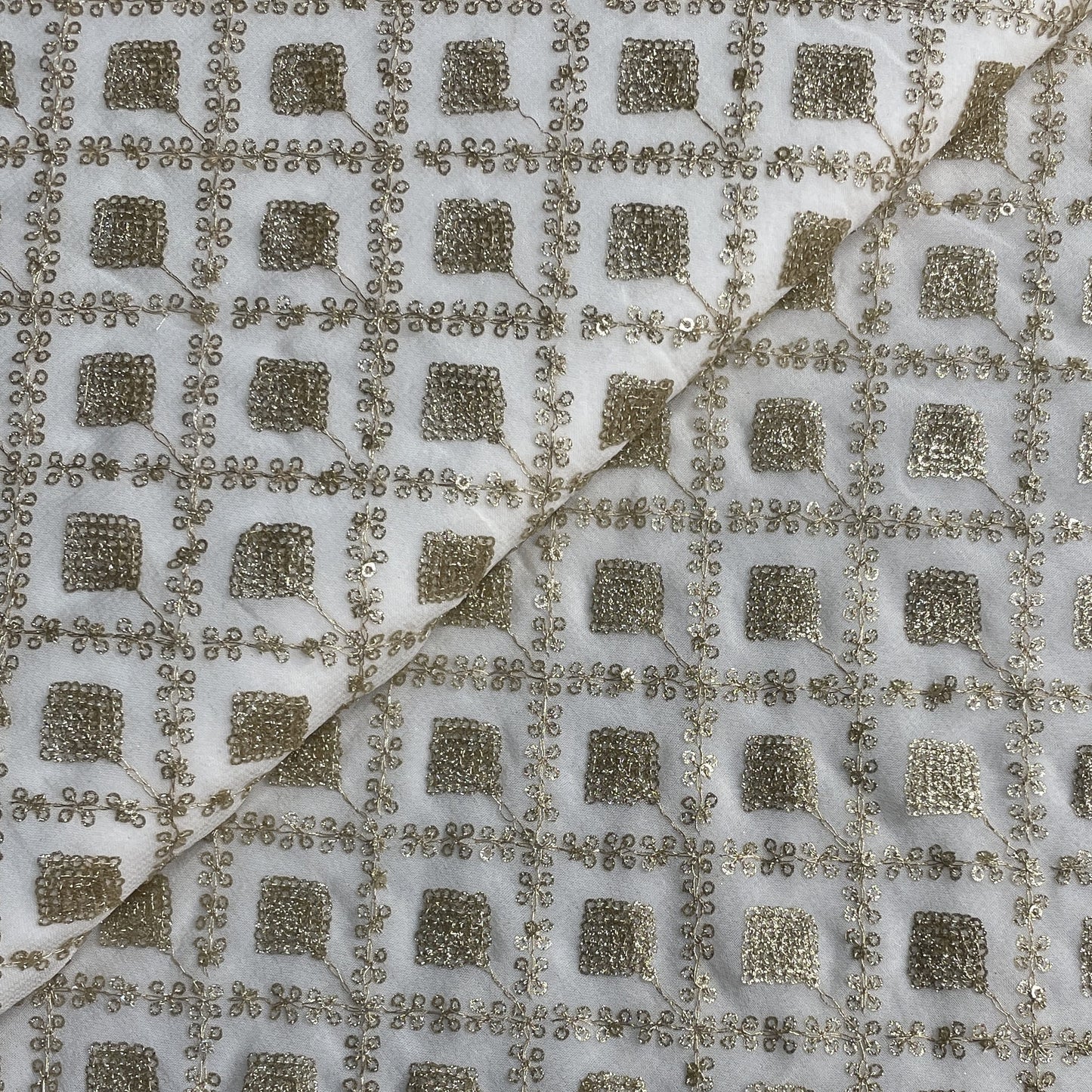 White Dyeable Gold Sequiens Embroidery Georgette Fabric 18788