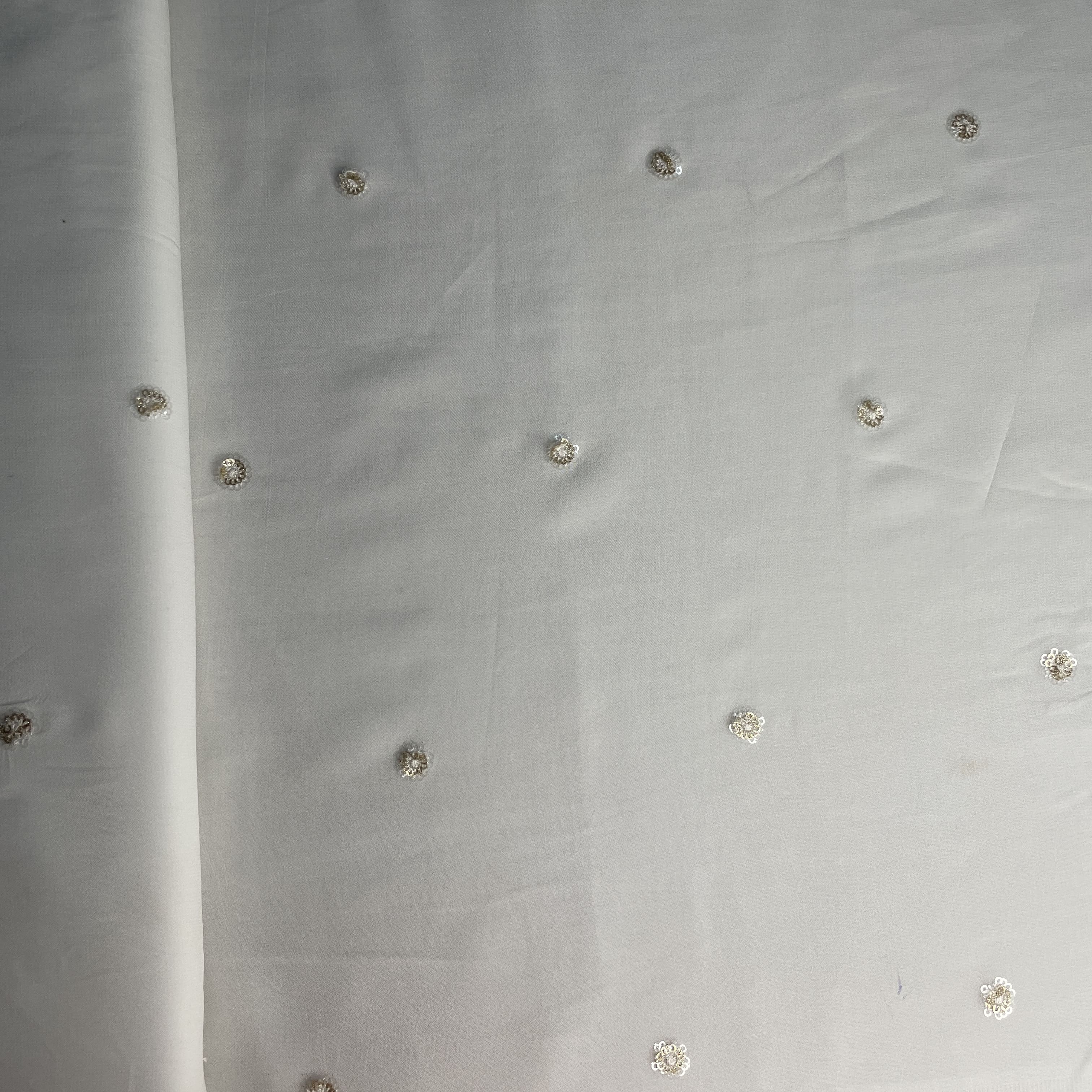 White Dyeable Mirror Embroidery Georgette Fabric 18790