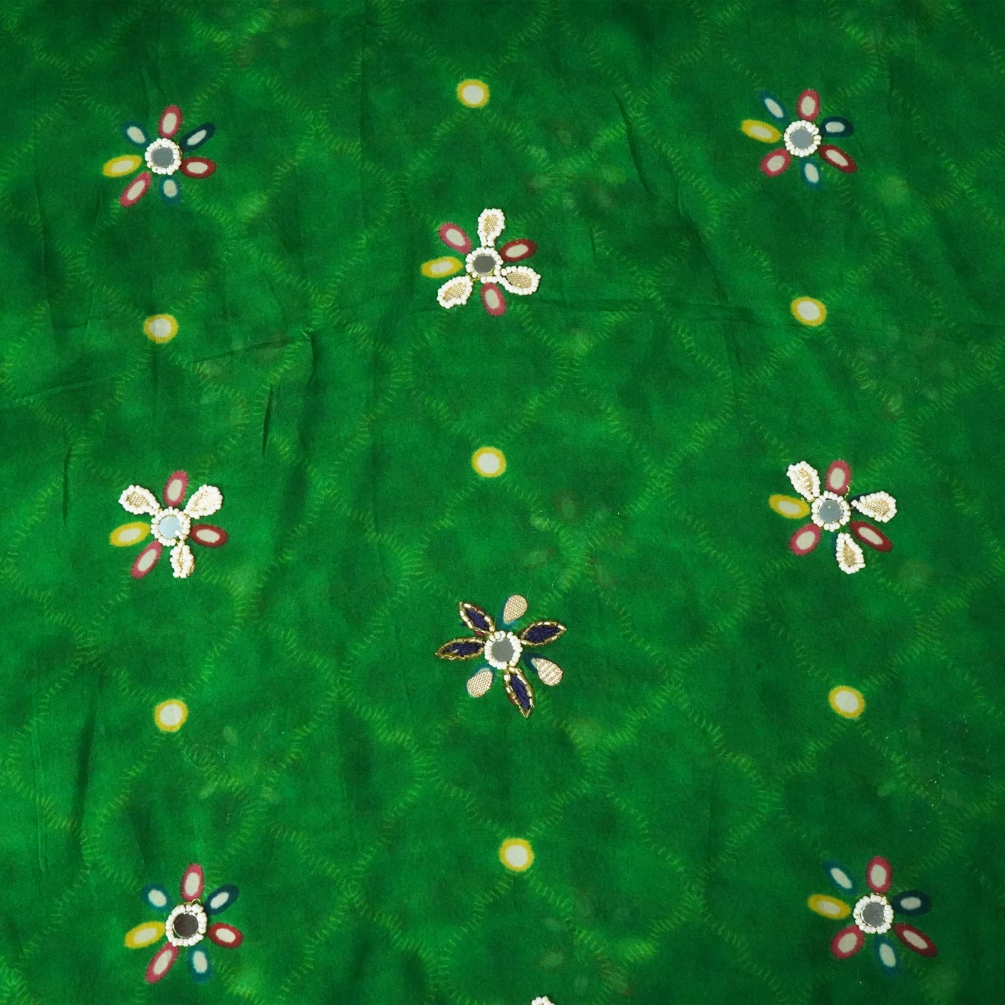 Green Pearl and Mirror hand Embroidery Organza Fabric 02355 GT-18816