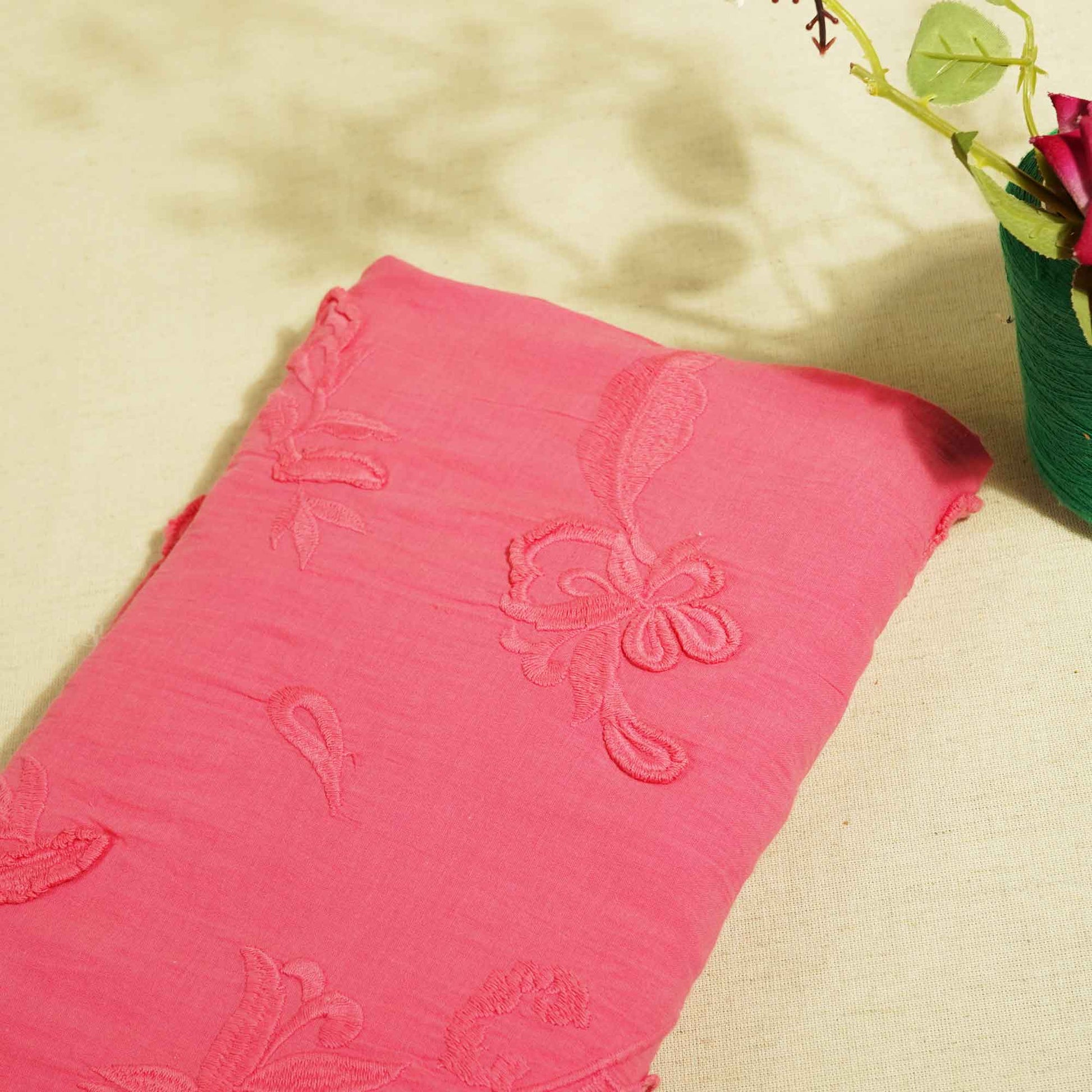 Pink Floral Cutdana Embroidery Tissue Fabric 02355 GT-18817