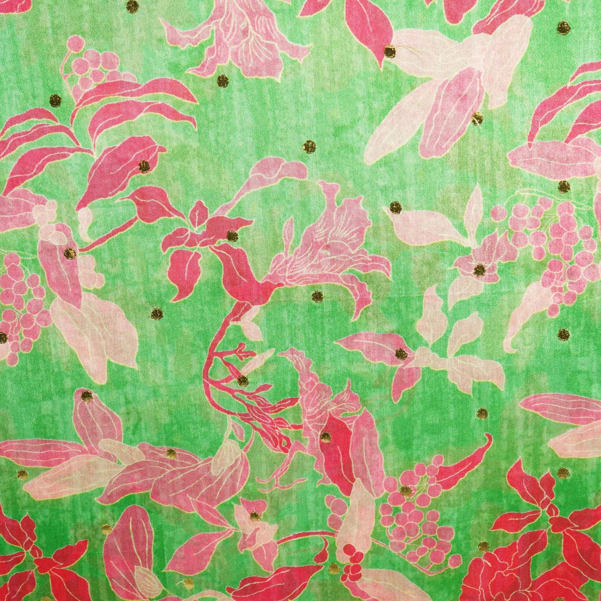 Green Floral Gota Embroidery Crepe Fabric 2318 GT-18870