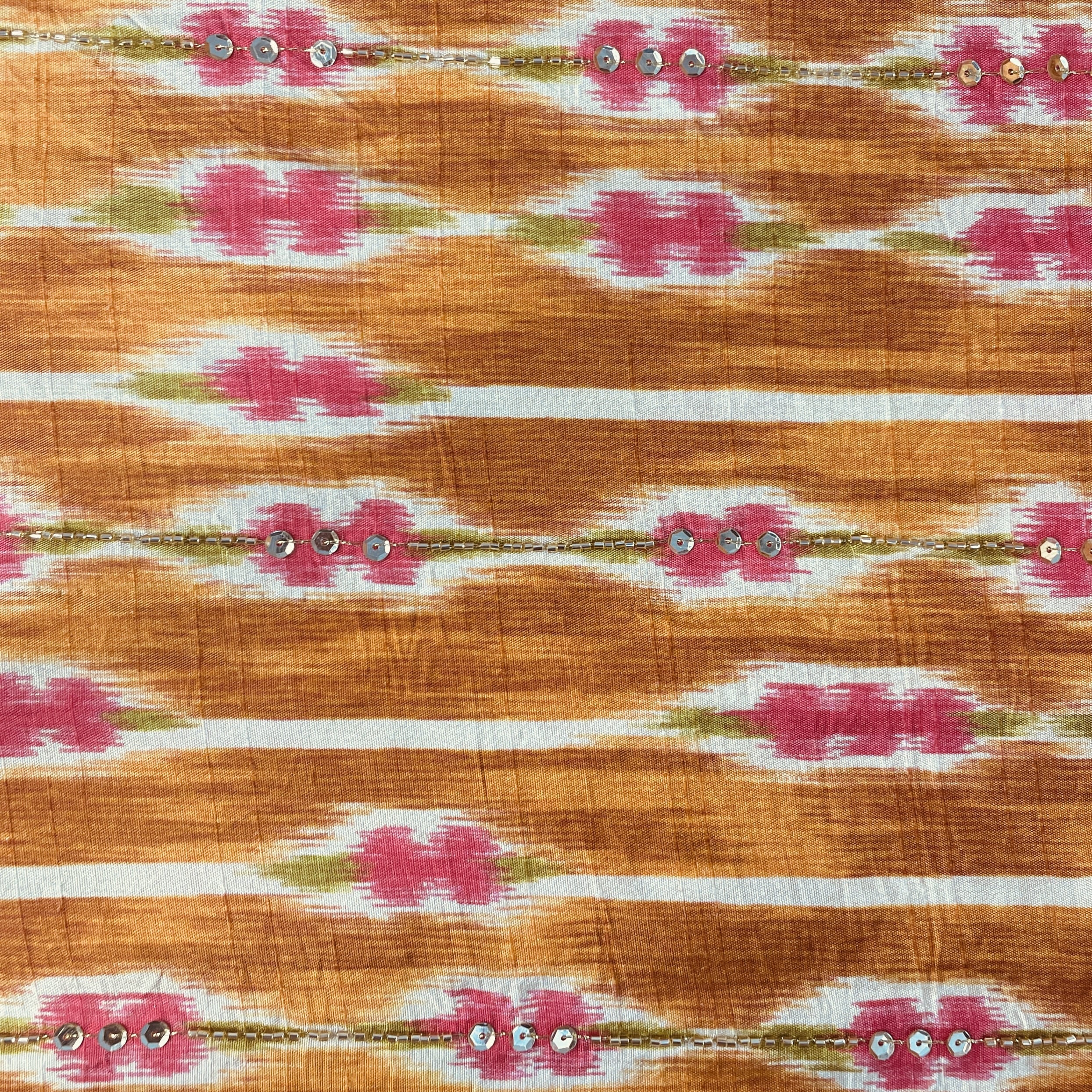 Mustard & Yellow Ikkat Hand Work Tissue Fabric 18874