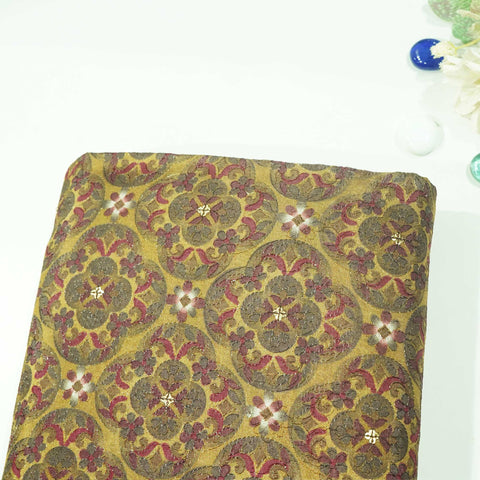 Yellow Hand Embroidery Pure Silk Fabric 309 KRE-19207