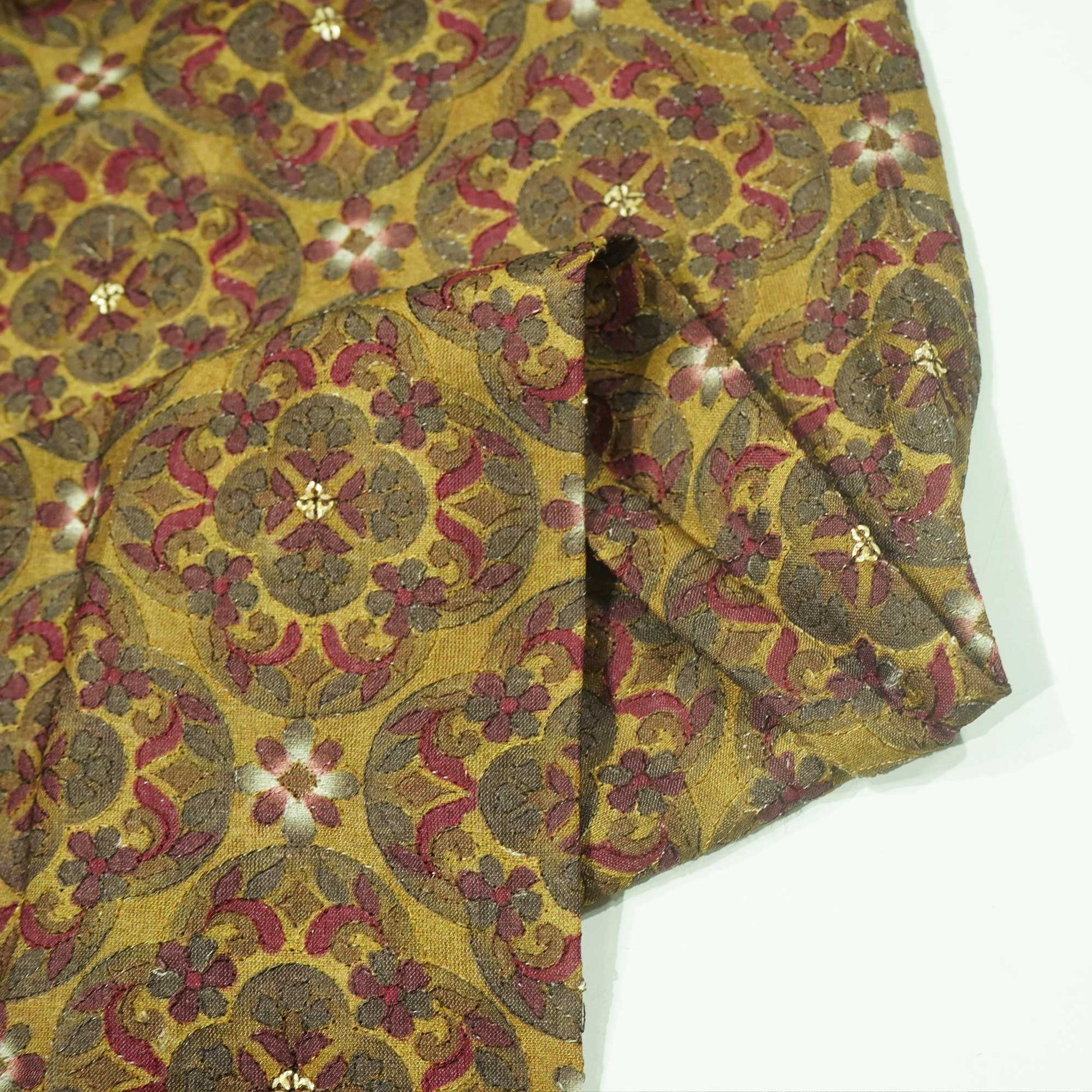 Yellow Hand Embroidery Pure Silk Fabric 309 KRE-19207