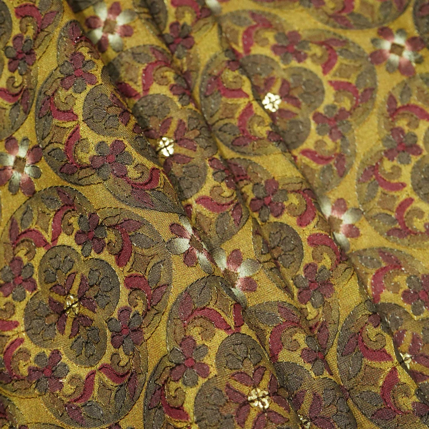 Yellow Hand Embroidery Pure Silk Fabric 309 KRE-19207