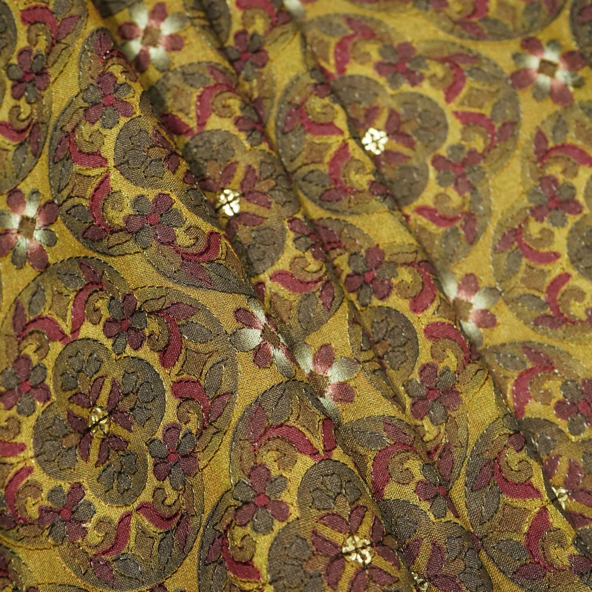Yellow Hand Embroidery Pure Silk Fabric 309 KRE-19207