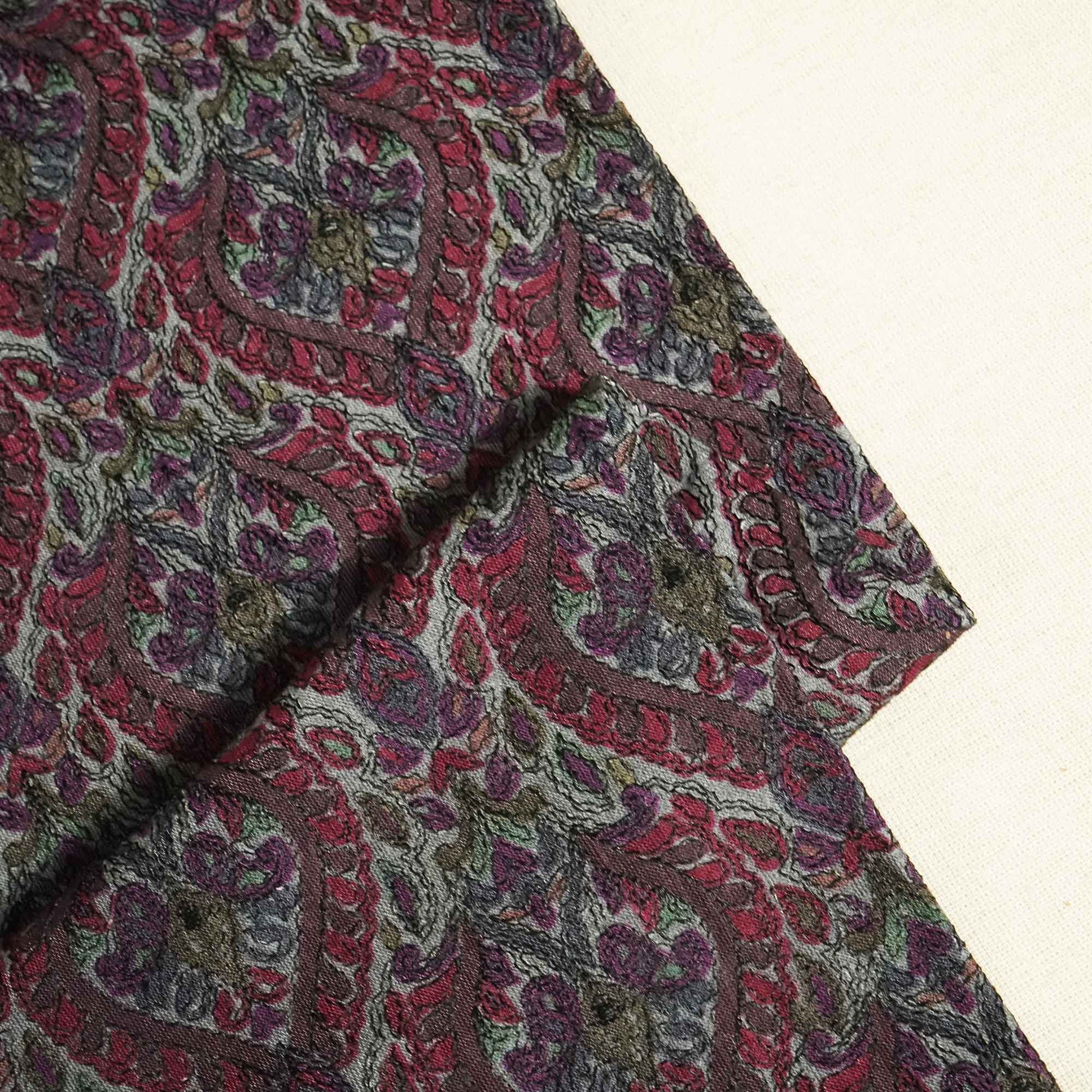 Grey Hand Embroidery Pure Silk Fabric 309 KRE-19208