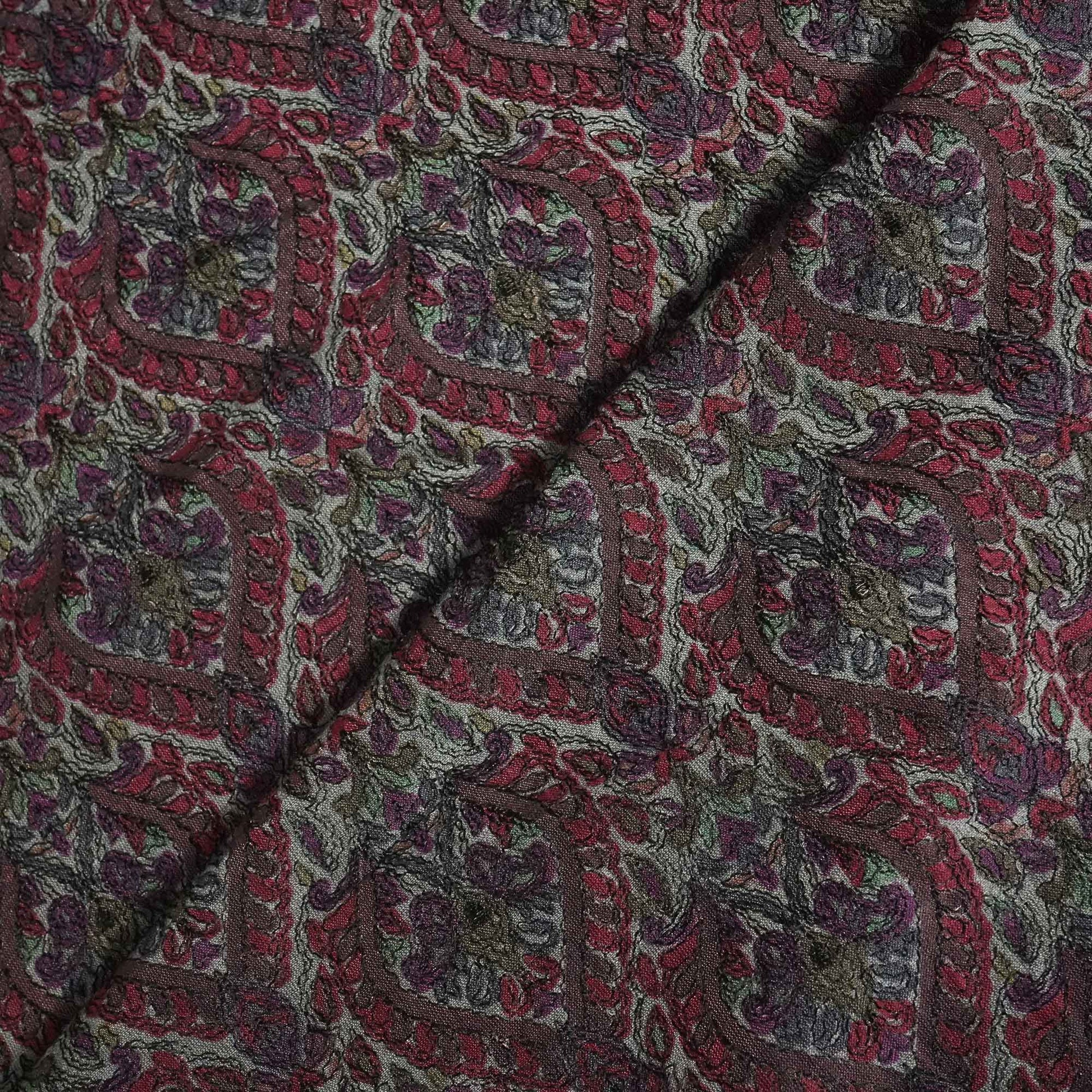 Grey Hand Embroidery Pure Silk Fabric 309 KRE-19208