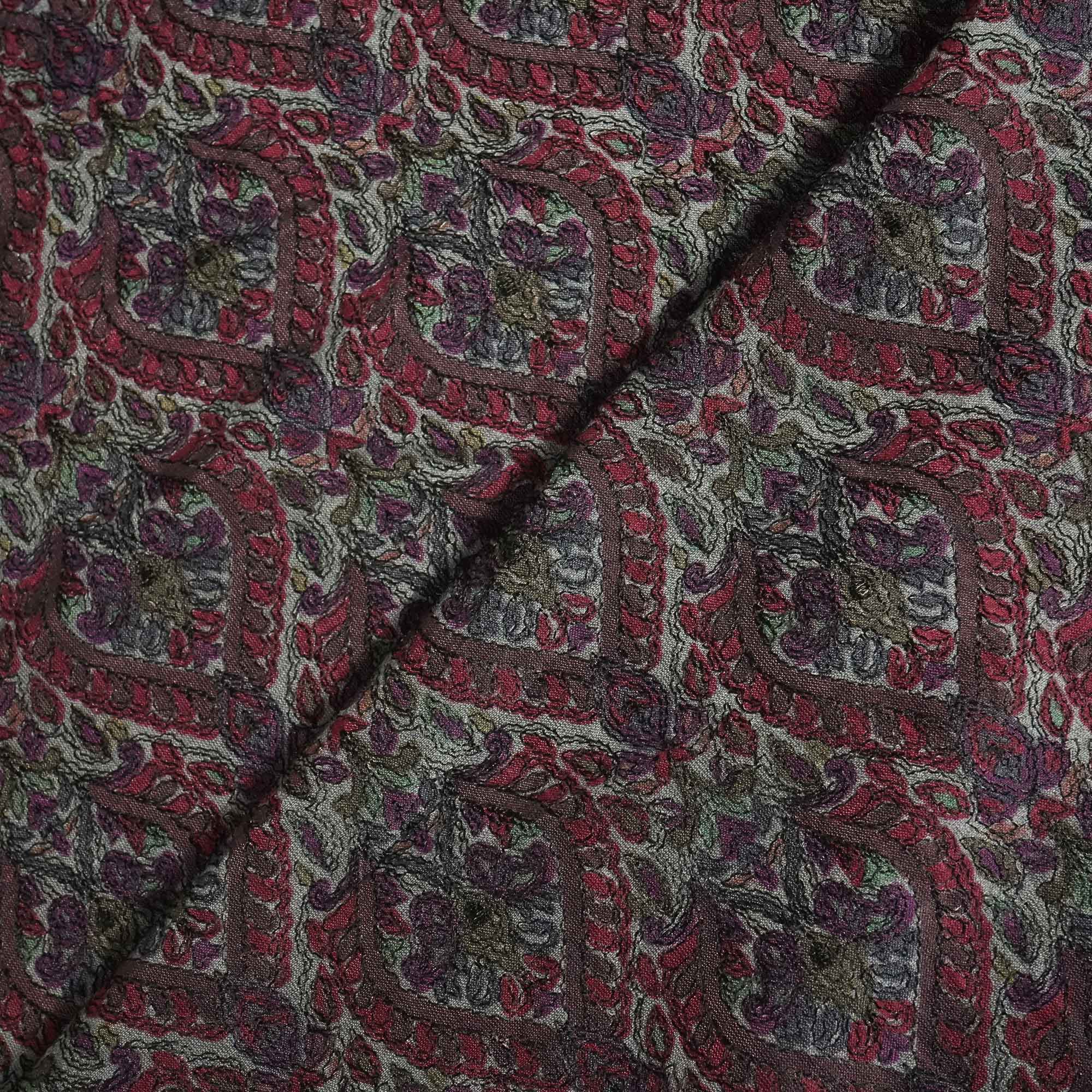 Grey Hand Embroidery Pure Silk Fabric 309 KRE-19208