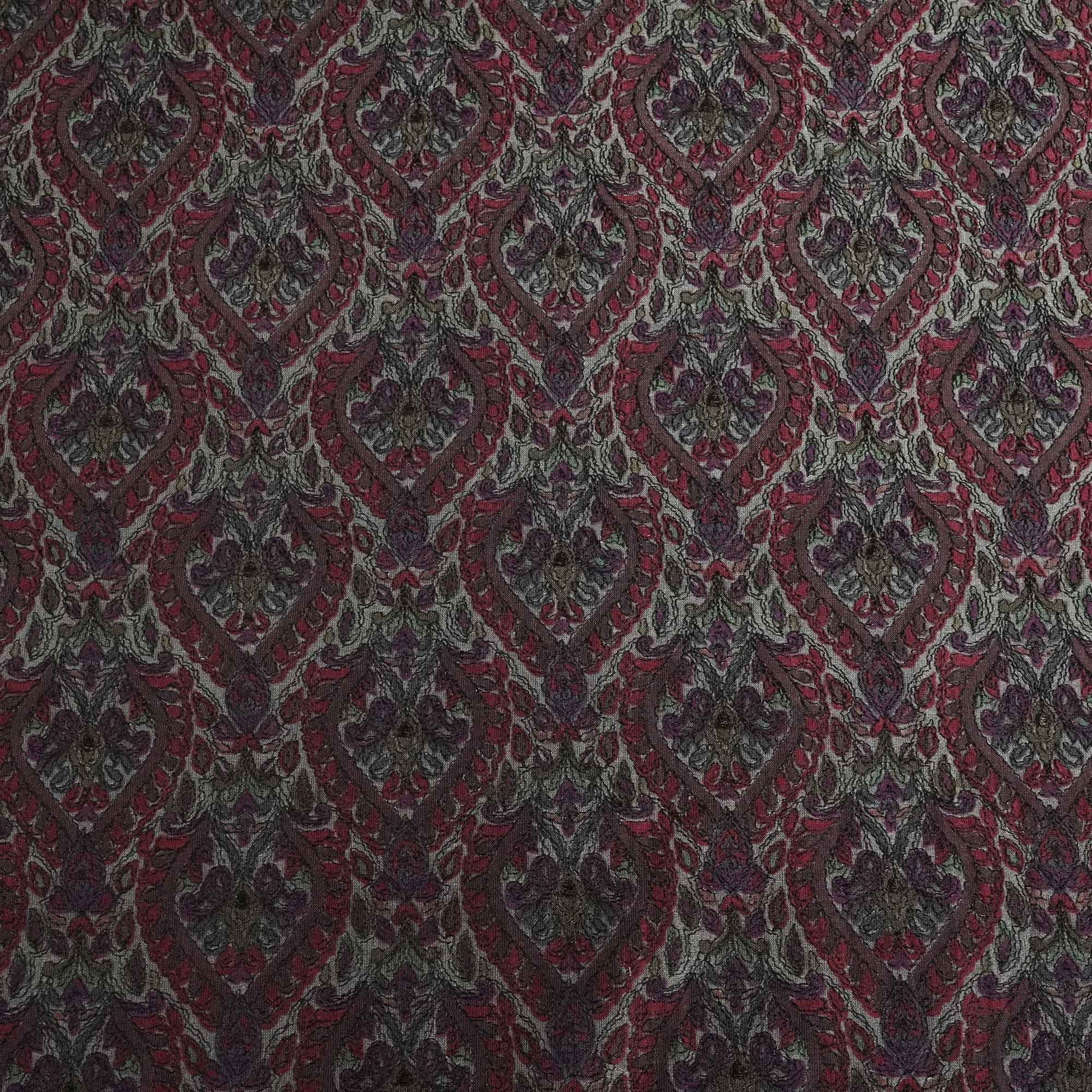 Grey Hand Embroidery Pure Silk Fabric 309 KRE-19208