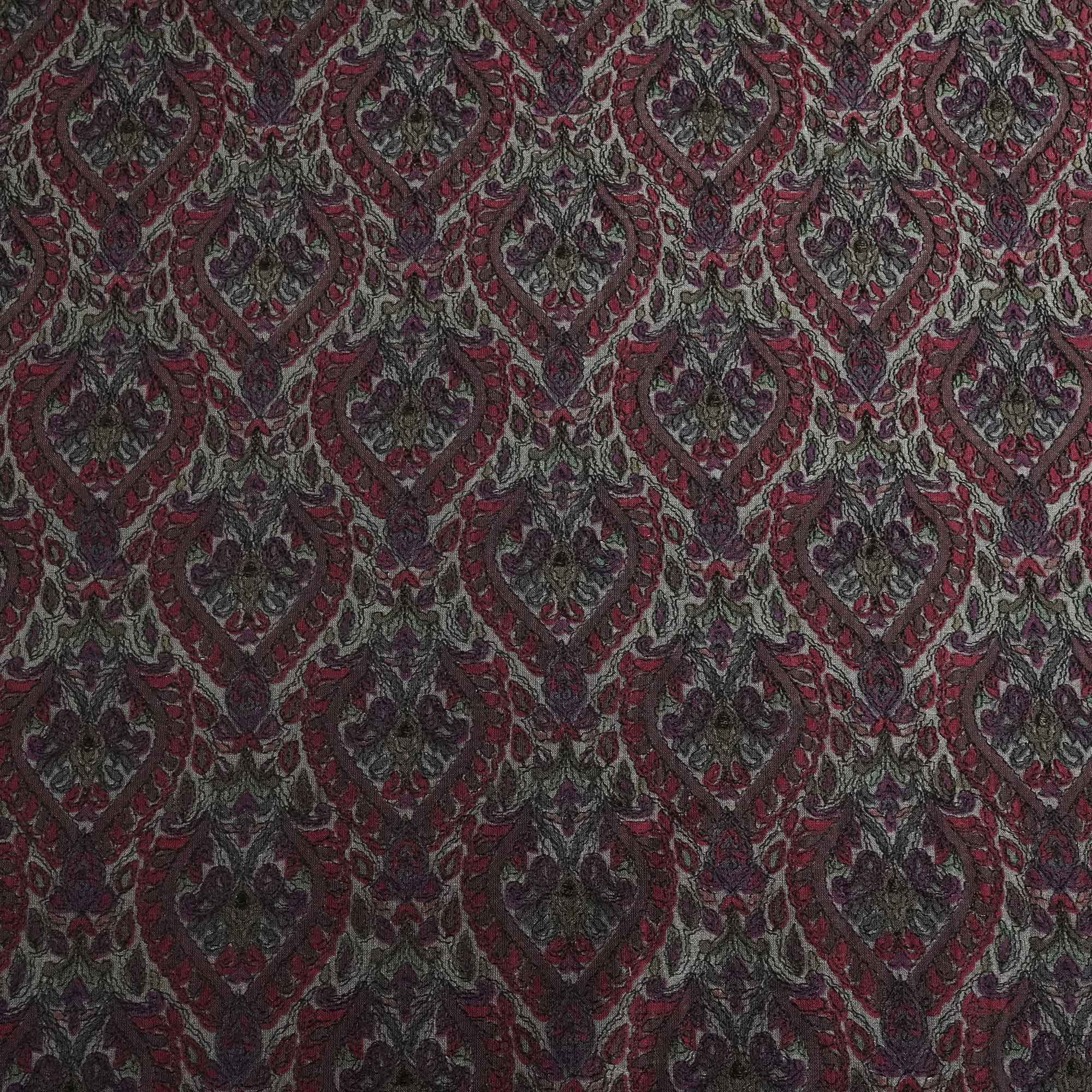 Grey Hand Embroidery Pure Silk Fabric 309 KRE-19208