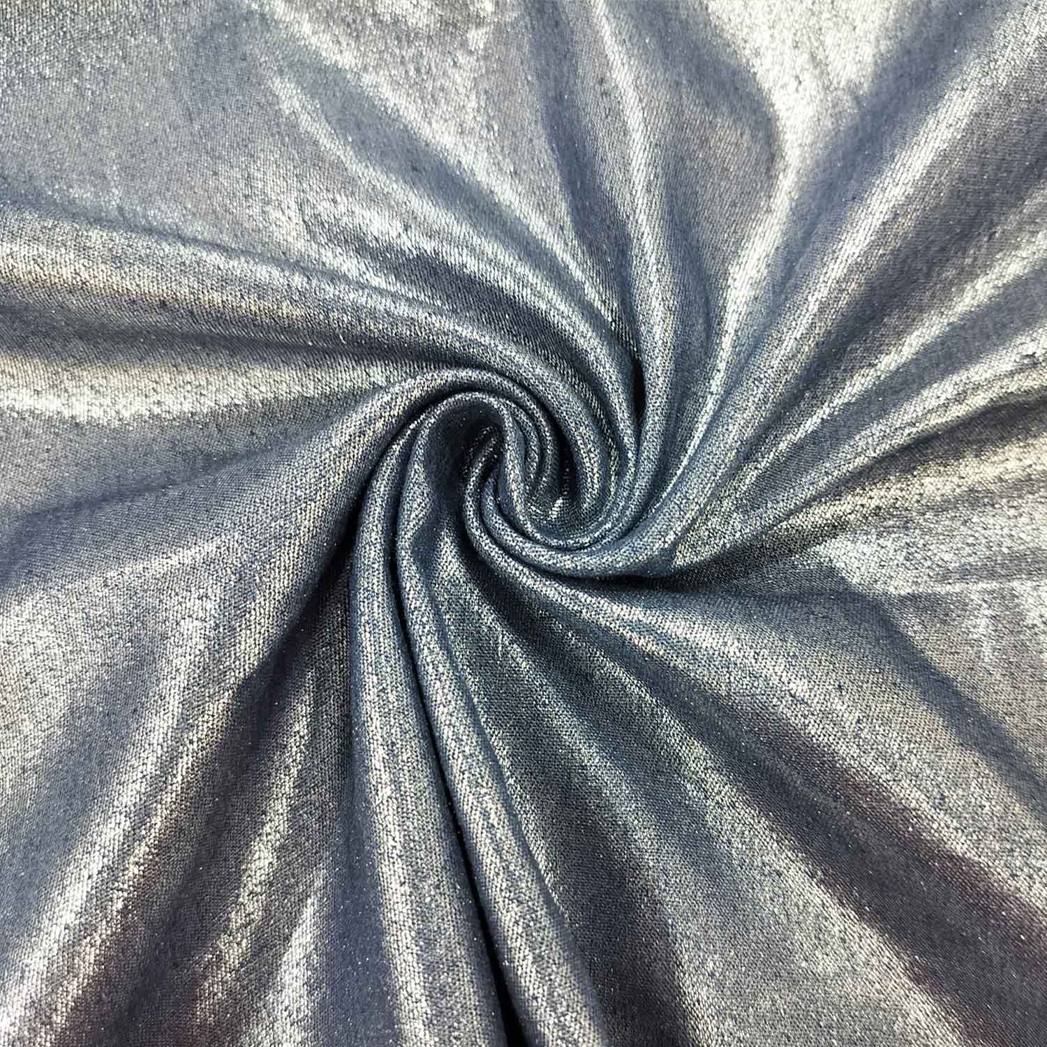 Navy Blue Solid Denim Foil Fabric CF-19323