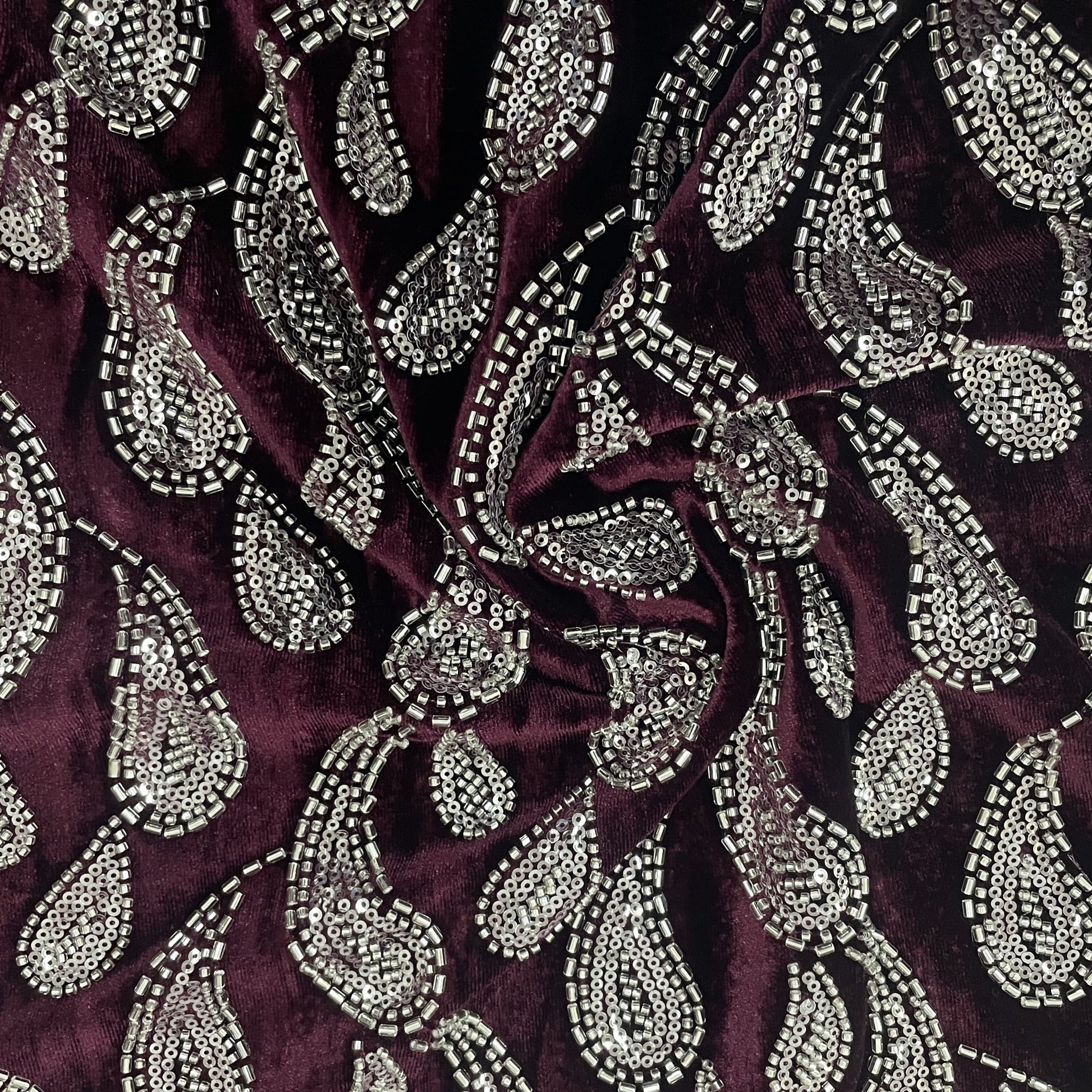 Buy Maroon Paisley Velvet Fabric 19348 Online at TradeUNO