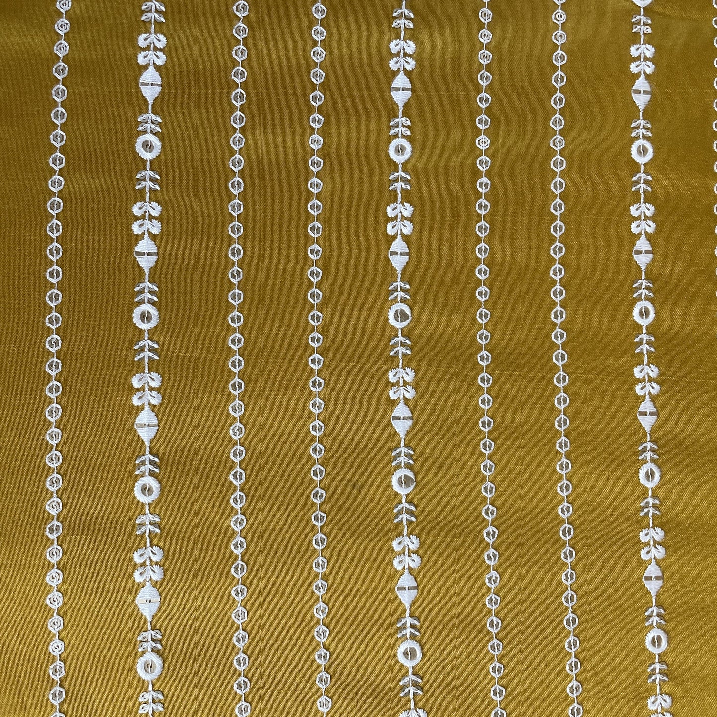 Mustard Thread Sequins Embroidery Russian Silk Fabric 19533