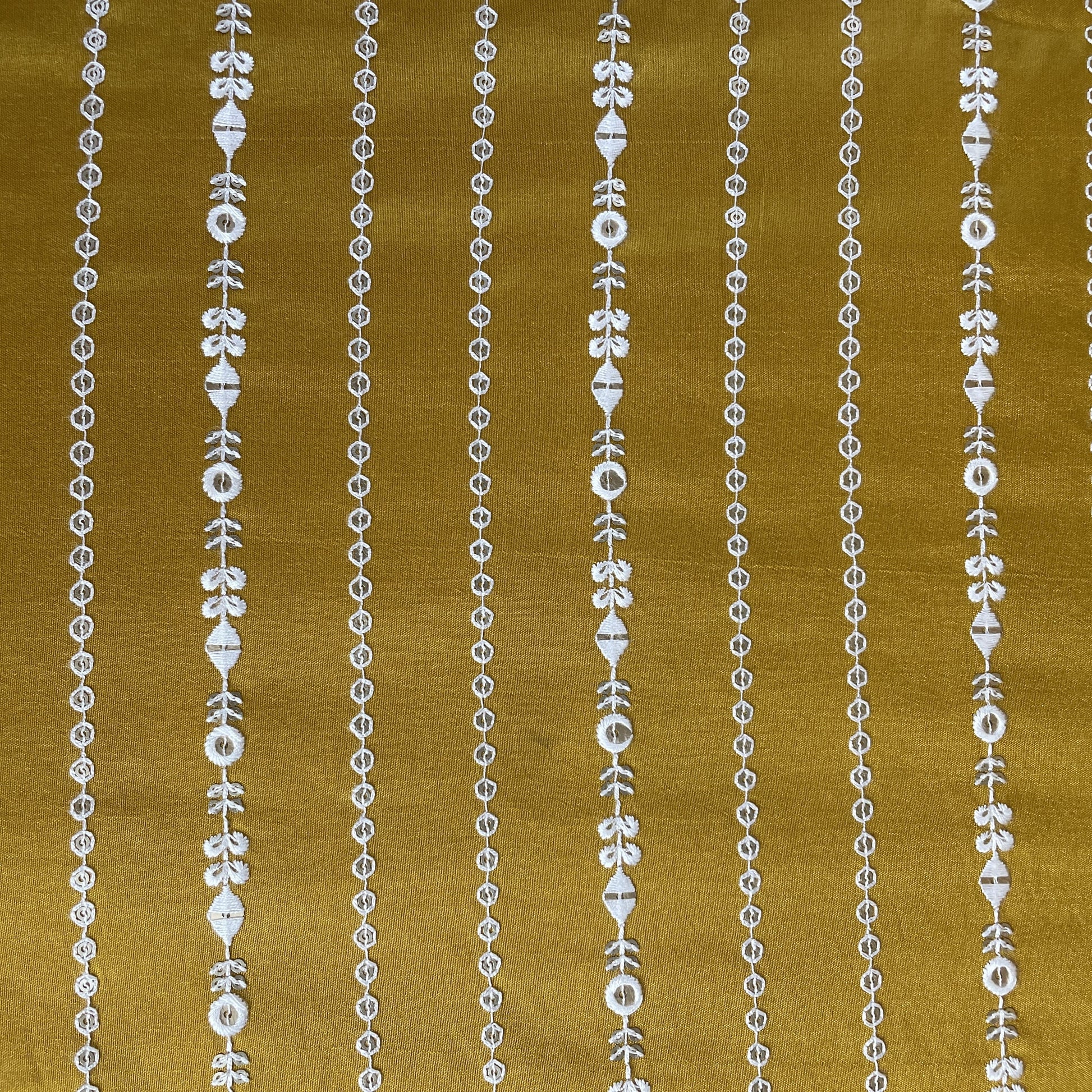 Mustard Thread Sequins Embroidery Russian Silk Fabric 19533